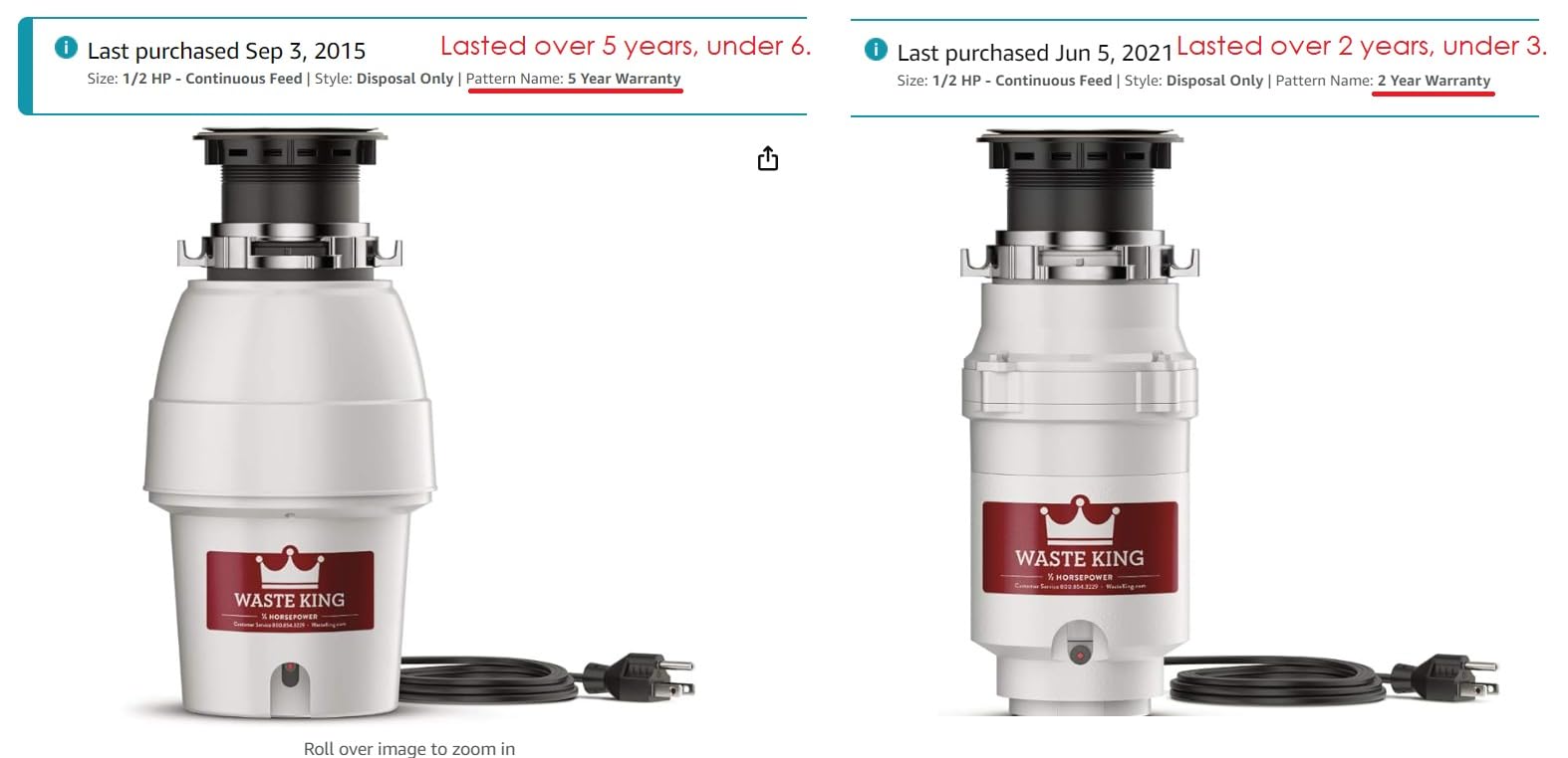 Moen L-1001 Waste King 1/2 HP Garbage Disposal with Power Cord customer photo 1