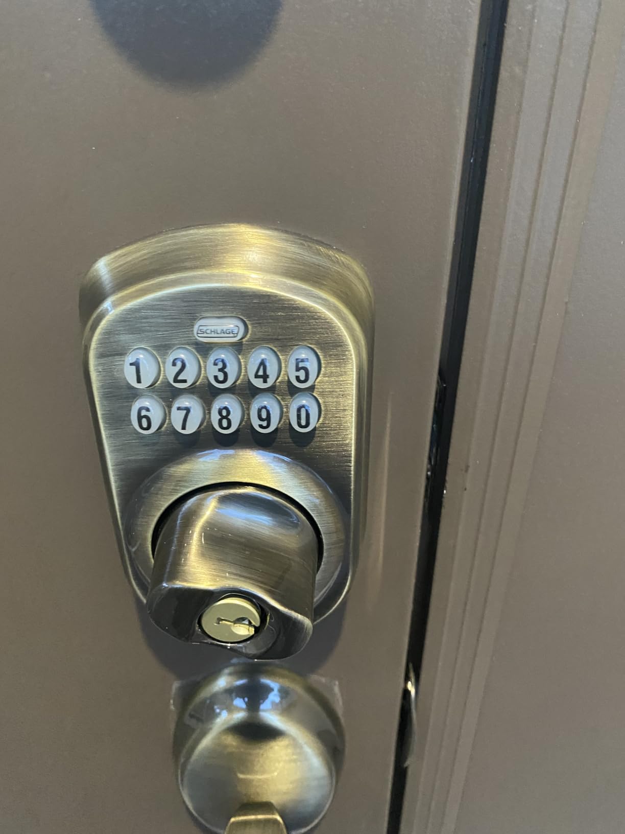 Schlage Electronic Keypad Deadbolt Lock, Camelot Trim, Satin Nickel customer photo 2