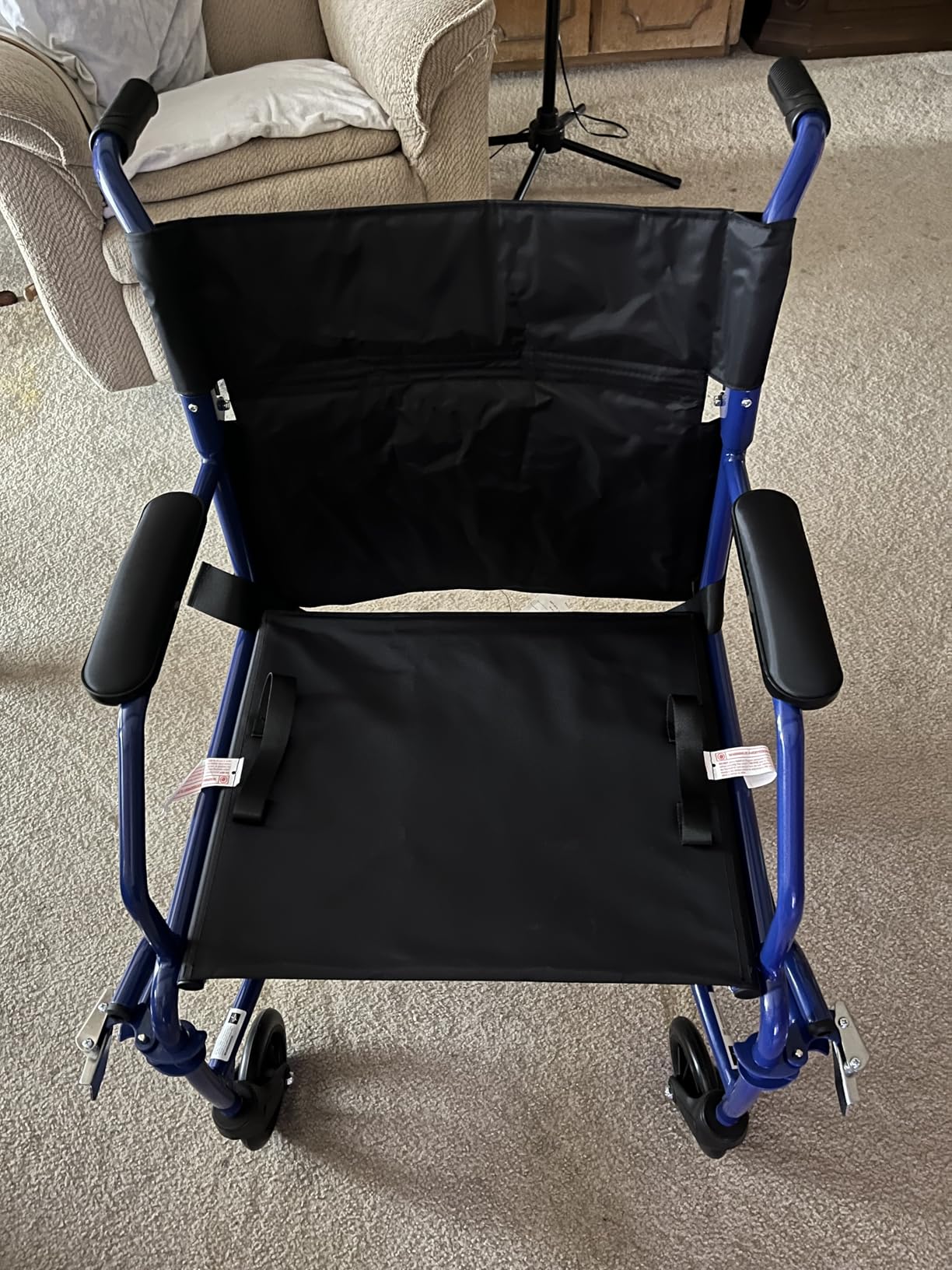 Medline Ultra Lightweight Transport Wheelchair for Adults, Foldable, 19-Inch Seat Width, Red Frame, Black Upholstery customer photo 2