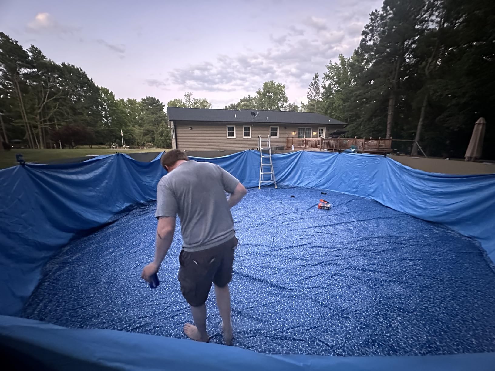 Swimline 18 Foot Round Durable Standard Gauge Vinyl Wall | Overlap Style Pool Cover Liner | for 48 and 52 Inch Above Ground Swimming Pools, Blue Swirl Bottom customer photo 2