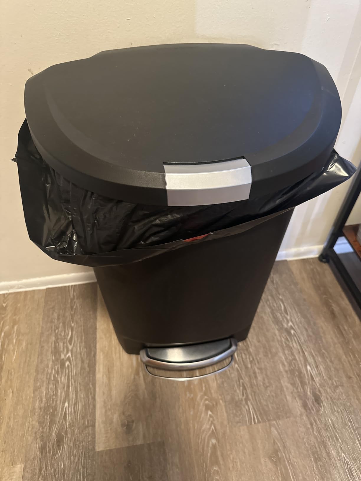 simplehuman 50 Liter / 13 Gallon Semi-Round Kitchen Step Trash Can with Secure Slide Lock, Black Plastic customer photo 2