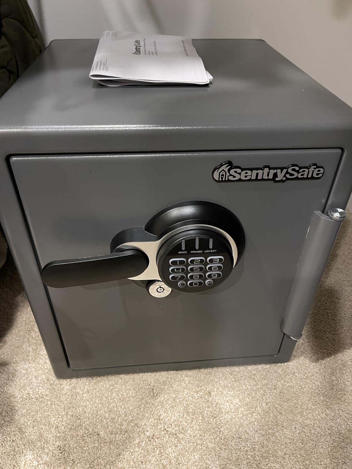 SentrySafe Waterproof and Fireproof Alloy Steel Digital Safe Box for Home with Code Button Keypad, 1.23 Cubic Feet, 17.8 x 16.3 x 19.3 Inches (exterior), SFW123GDC customer photo 1