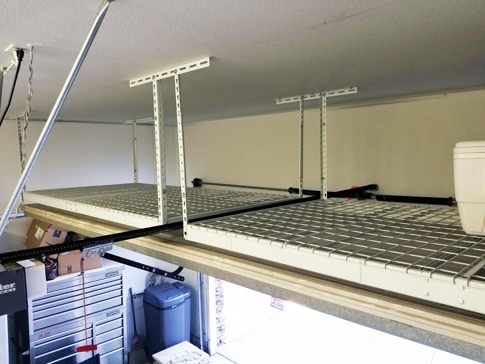 SafeRacks White 4x8 Overhead Storage Rack w/ 5-pc Hook Pack (24”-45