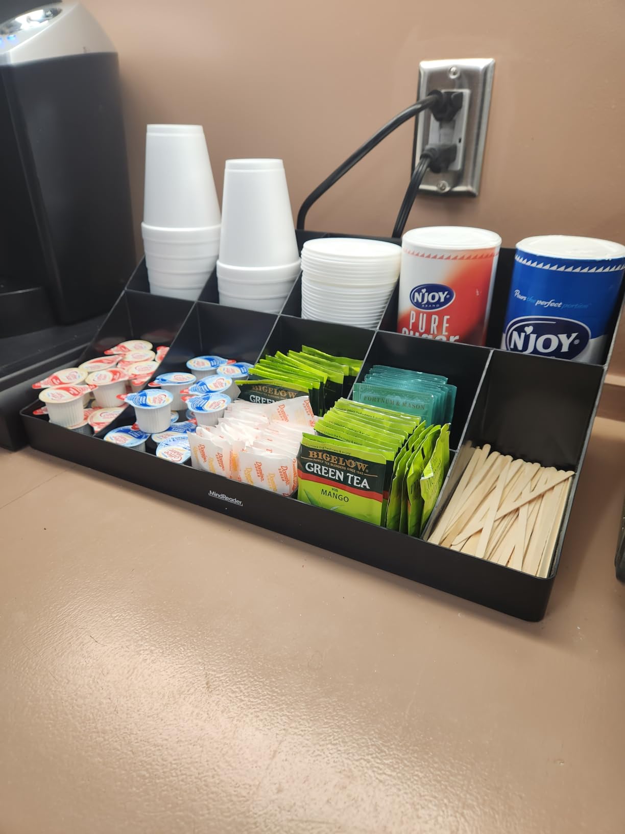 Mind Reader Cup and Condiment Station, Countertop Organizer, Coffee Bar, Kitchen, Stirrers, 17.875