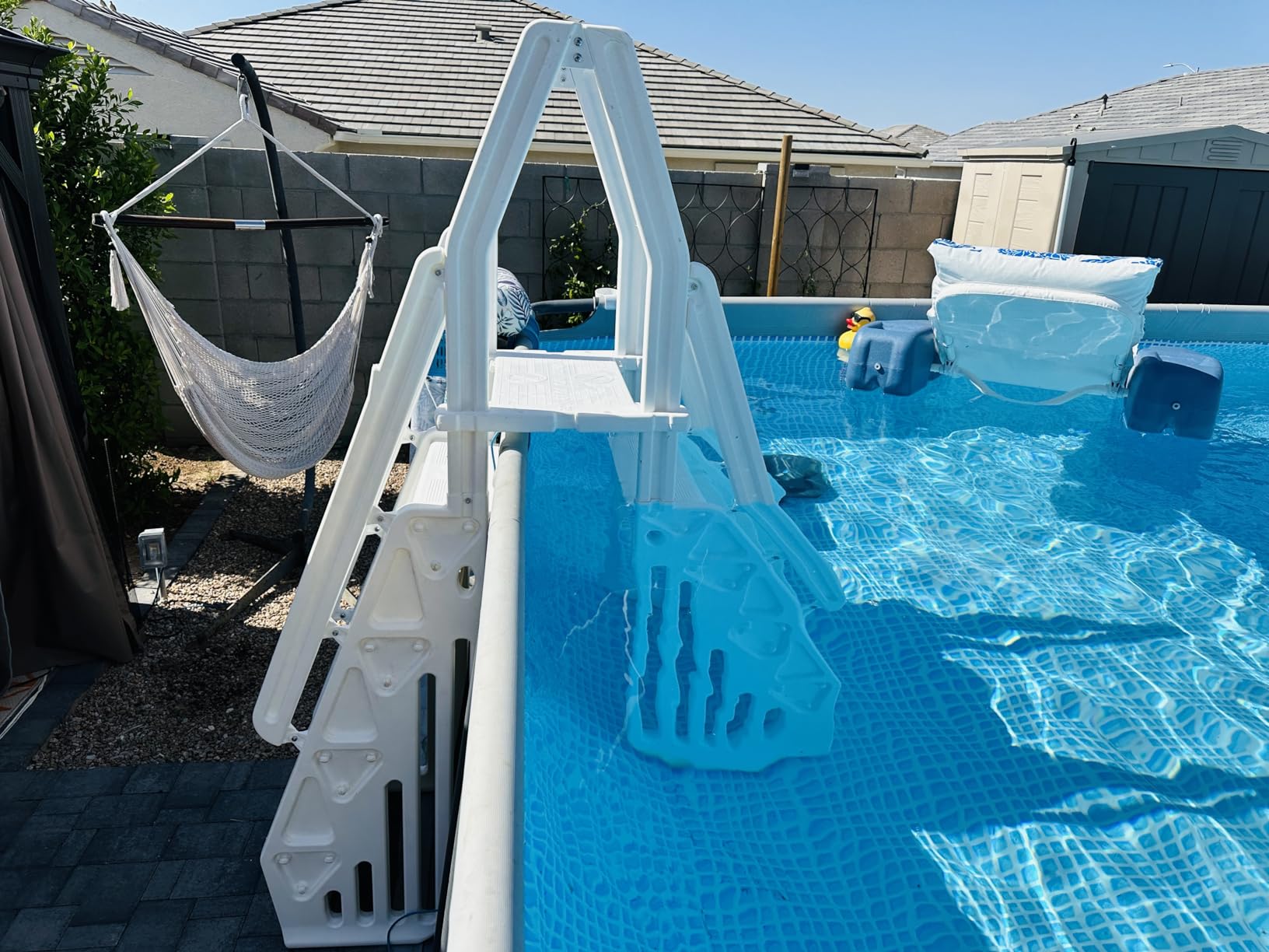 Vinyl Works AF Adjustable 24 Inch Ladder for Above Ground Swimming Pools with Secure Gate Closure and 2 Deck Mount Flanges, White customer photo 1