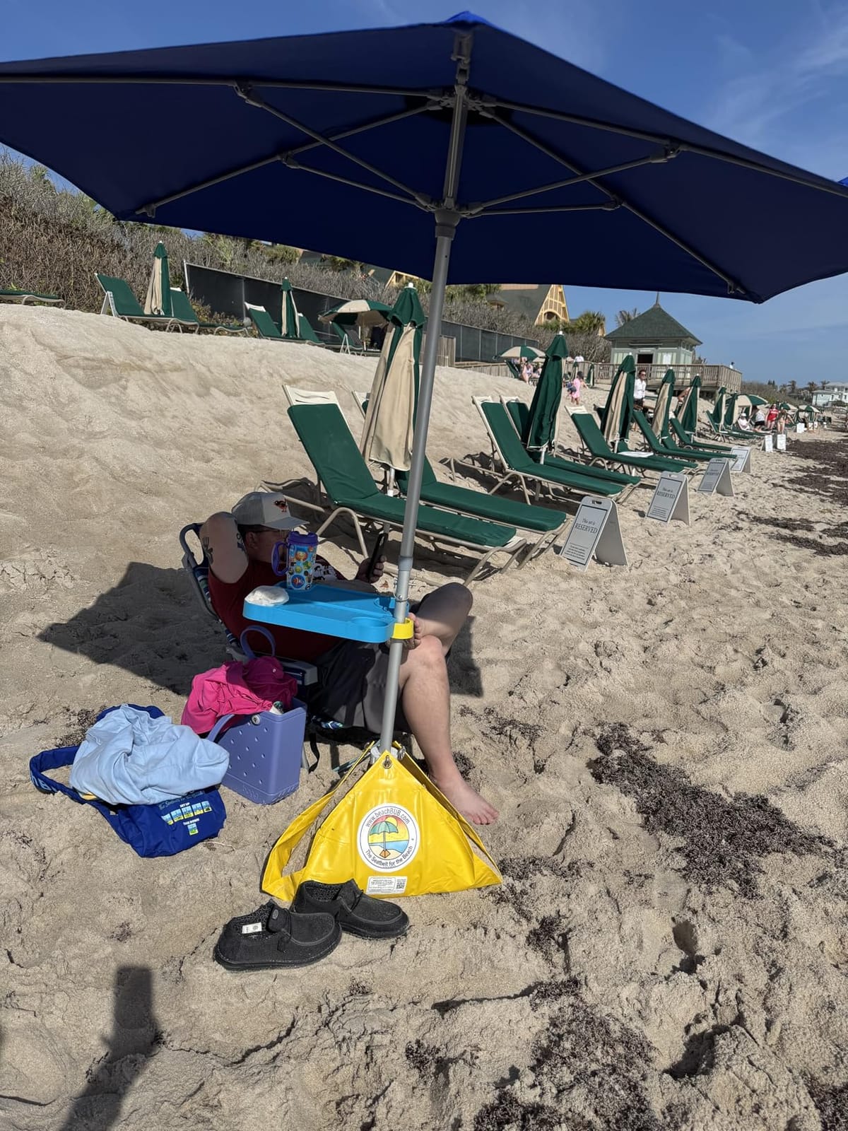 BEACHBUB ALL-IN-ONE BEACH UMBRELLA SYSTEM. Includes ULTRA Base (compliant with the ASTM F3681-24 Beach Umbrella Safety Standard). (Deep Ocean Blue) customer photo 1