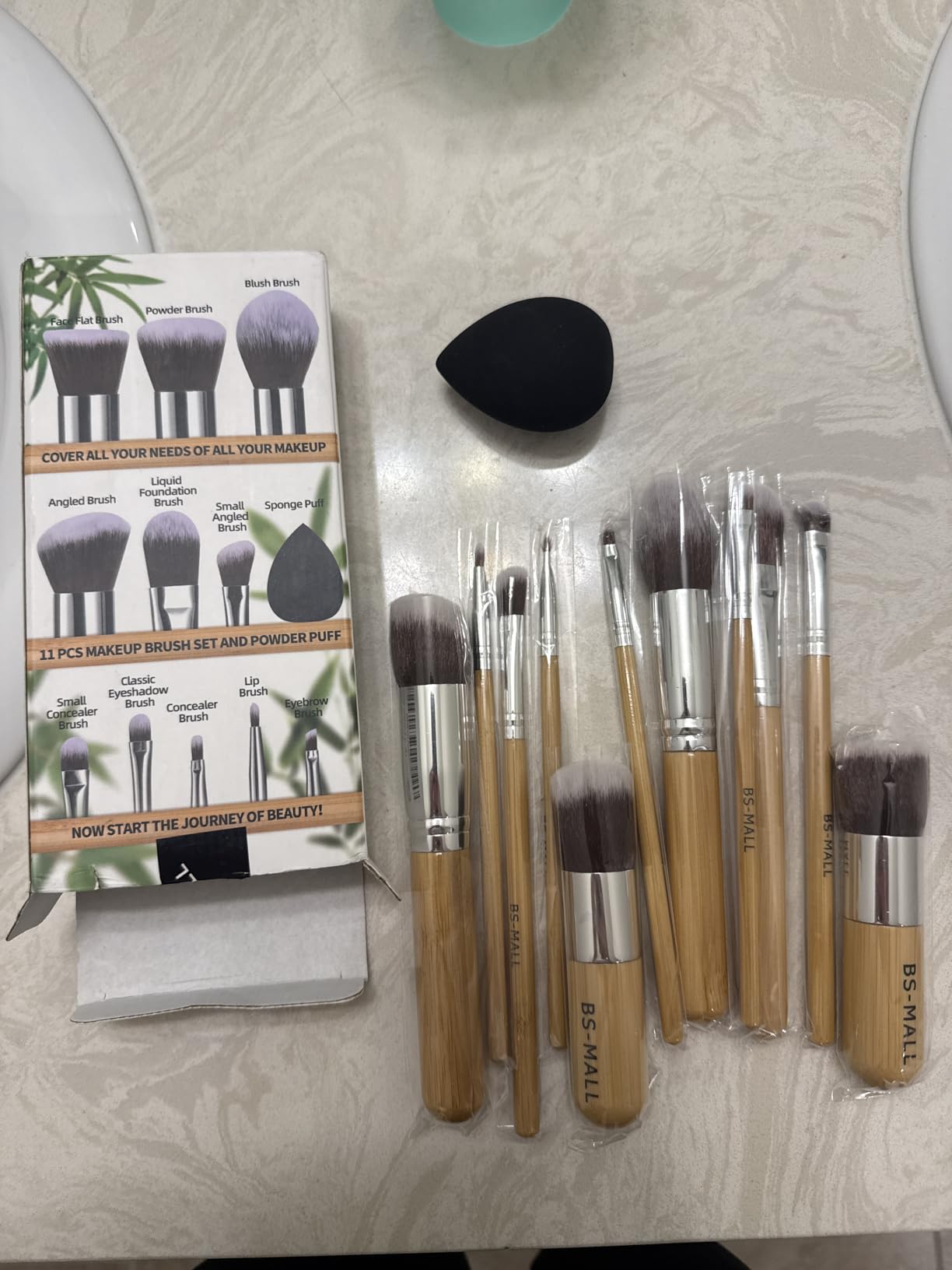BS-MALL Makeup Brush Set 11 Pcs Makeup Sponge, Professional Bamboo Makeup Brushes for Foundation, Powder, Blush, Concealer, Eyeshadow & Blending, Ideal for Travel, Beginners & Makeup Artists customer photo 2