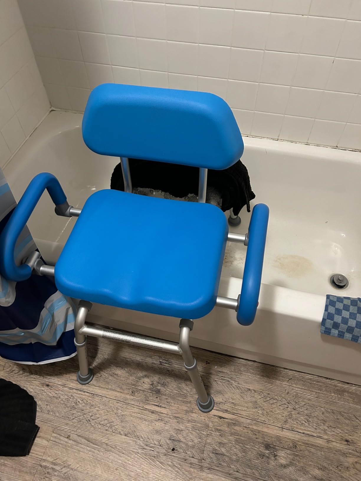 Platinum Health Carousel Sliding Shower Chair Tub Transfer Bench with Swivel Seat, Premium Padded, Pivoting Arms, Adjustable Space Saving Design for Tubs, Inside Shower, for Handicap & Seniors, Blue customer photo 1