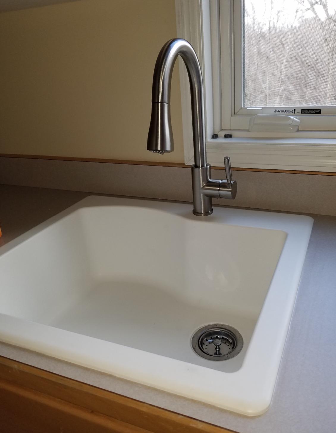 WEWE High-Arc Pull-Down Kitchen Faucet, Brushed Nickel, 3-Mode Sprayer customer photo 1