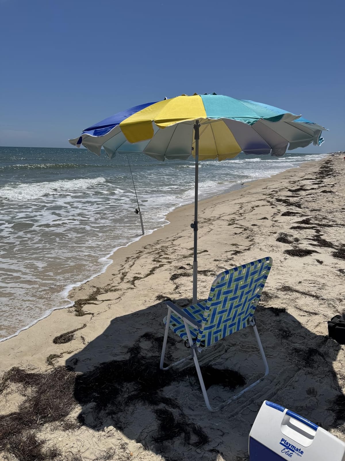 AMMSUN 7.5ft Large Heavy Duty HIGH Wind Beach Umbrella with sand anchor & Tilt Sun Shelter, UPF 50+ Protection Outdoor Umbrellas Sunshade with Carry Bag for Patio Garden Pool Backyard Rainbow customer photo 1