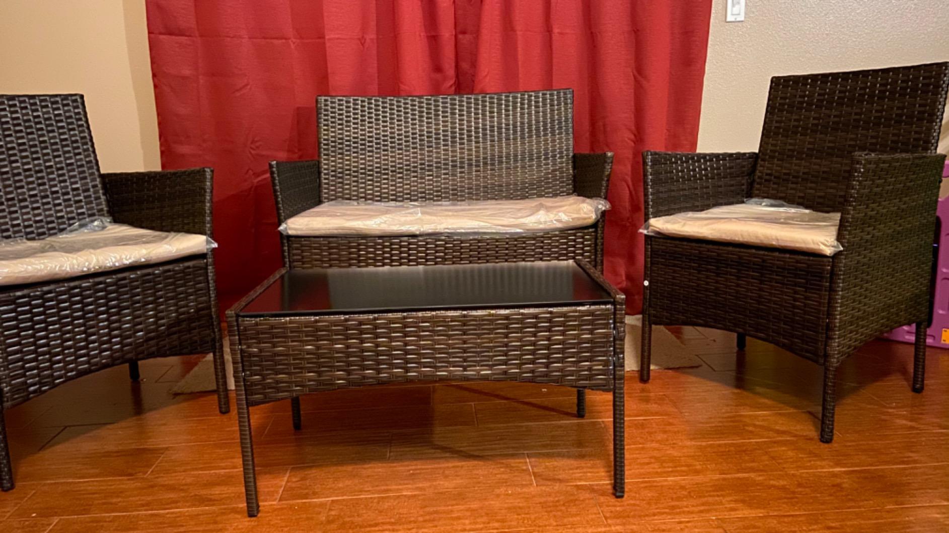 Homall 4 Pieces Outdoor Patio Furniture Set, Rattan Chairs, Brown & Beige customer photo 1