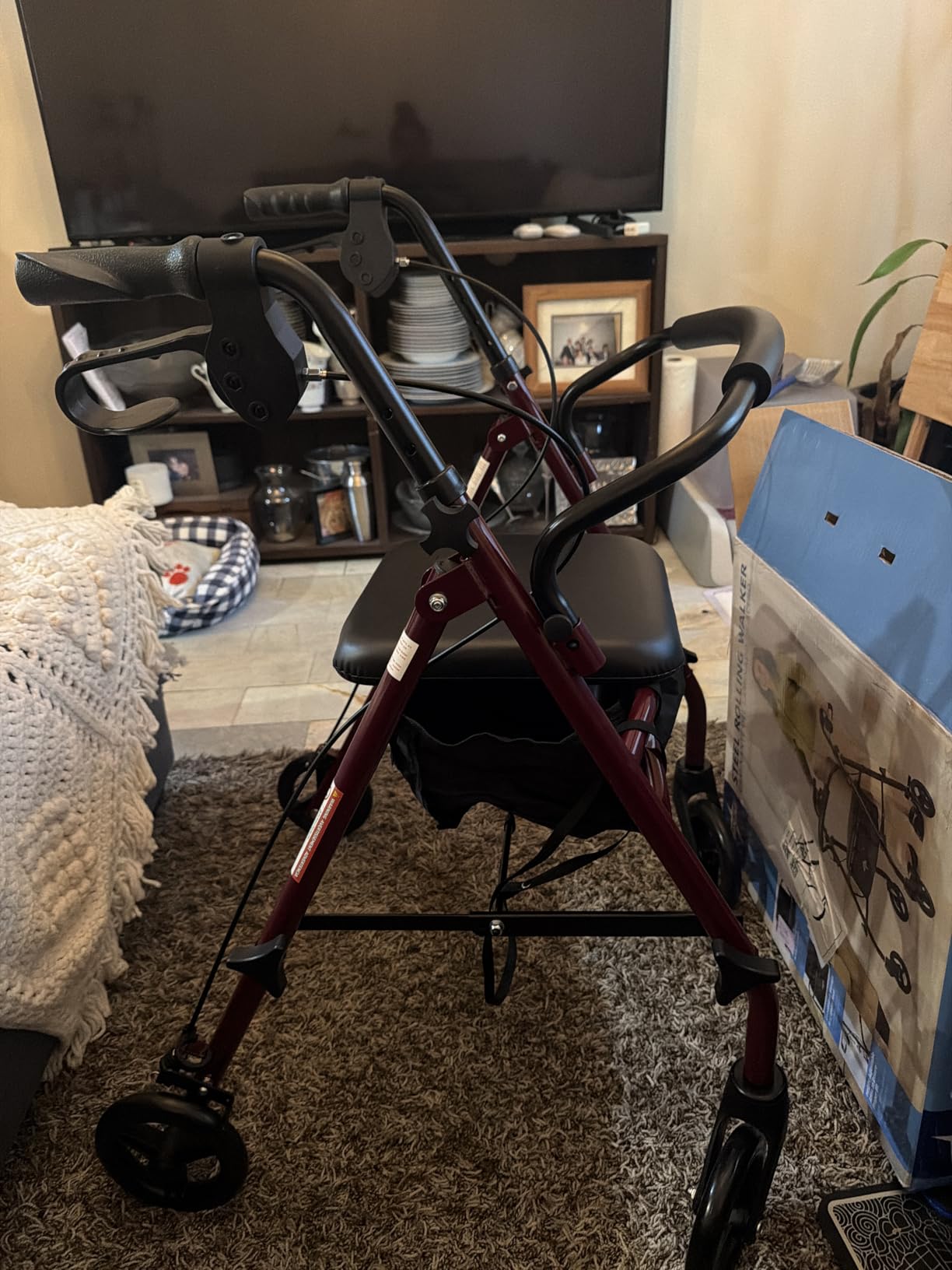 Medline Steel Rollator Walker with Seat, Burgundy, 350 lb. Weight Capacity, 6” Wheels, Foldable, Adjustable Handles, Rolling Walker for Seniors, Walker for Mobility Impaired customer photo 2