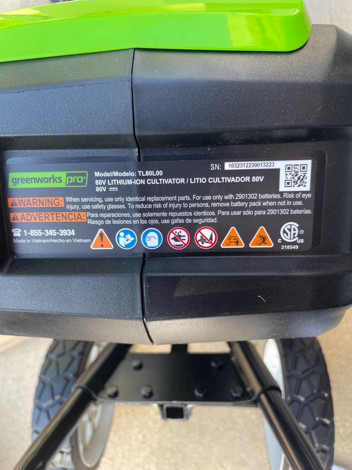 Greenworks Pro 80V 10 inch Cultivator with 2Ah Battery and Charger, TL80L210, Black And Green customer photo 2
