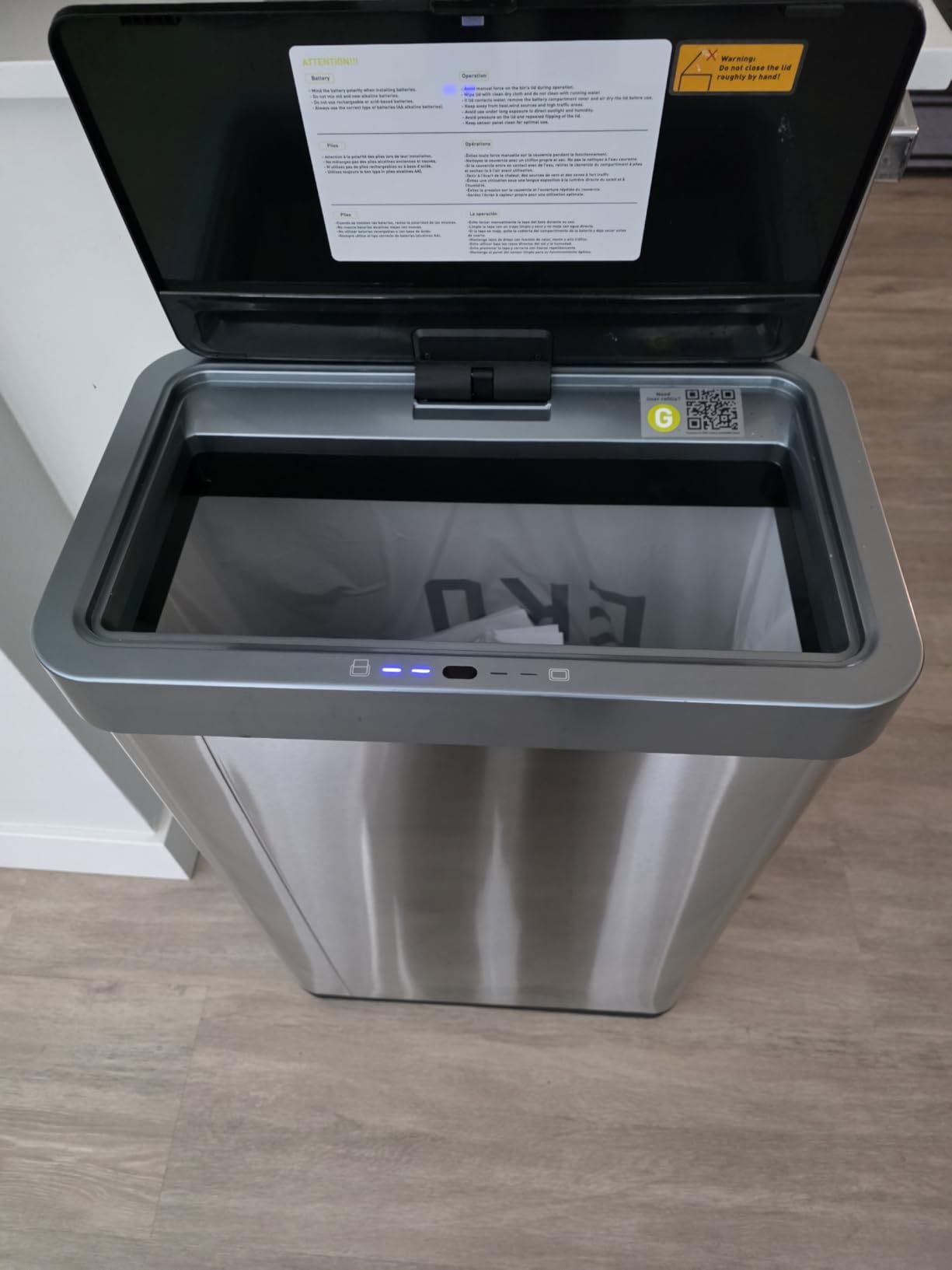 EKO Mirage X 80 Liter / 21.1 Gallons Motion Sensor Trash Can or Recycling Bin, Automatic Large Kitchen Trash Can Touchless, Stainless Steel customer photo 1