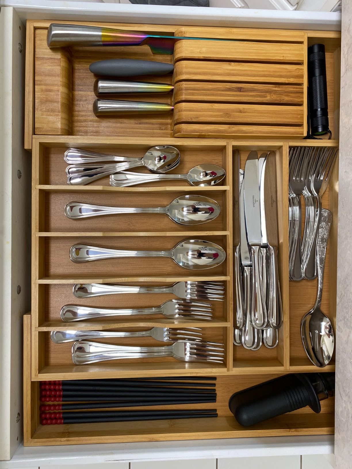 ROYAL CRAFT WOOD Luxury Bamboo Kitchen Drawer Organizer - Silverware Organizer, Utensil Holder & Cutlery Tray Drawer Dividers for Flatware (9 Slot, Natural) customer photo 2