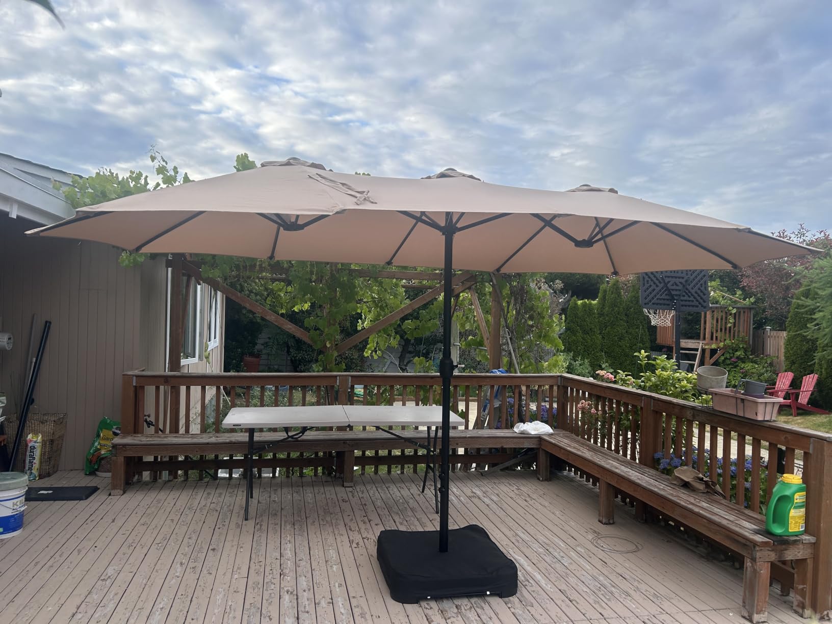 PHI VILLA 15ft Large Outdoor Patio Umbrella with Base Included, Beige customer photo 1