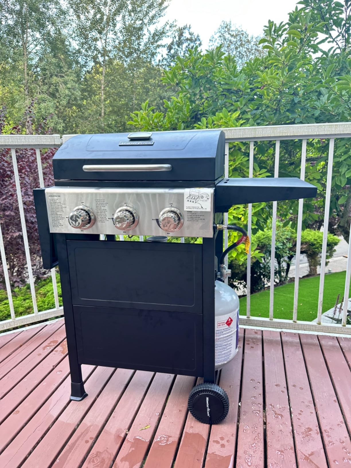 MASTER COOK 3 Burner BBQ Propane Gas Grill, 472 Sq. In. Cooking Area, 30,000 BTU Stainless Steel Barbecue Grill with Two Foldable Shelves for Outdoor Patio, Backyard customer photo 1