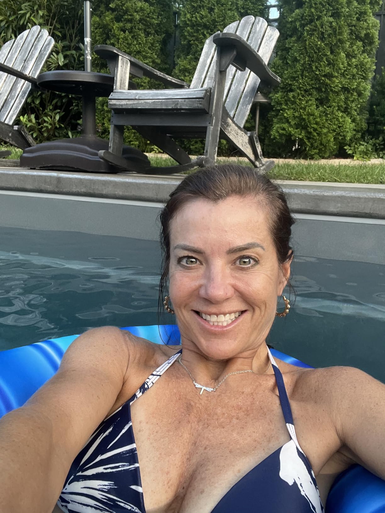 Big Joe Noodle Sling No Inflation Needed Pool Seat with Armrests, Blurred Blue Double Sided Mesh, Quick Draining Fabric, 3 feet customer photo 2
