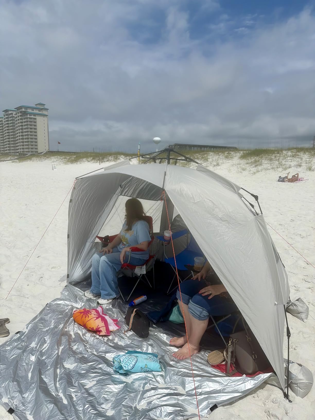 WhiteFang Deluxe Pop Up Beach Tent Sun Shade Shelter for 3-4/5-6 Person, UV Protection, Extendable Floor with 3 Ventilating Windows Plus Carrying Bag, Stakes, and Guy Lines customer photo 2