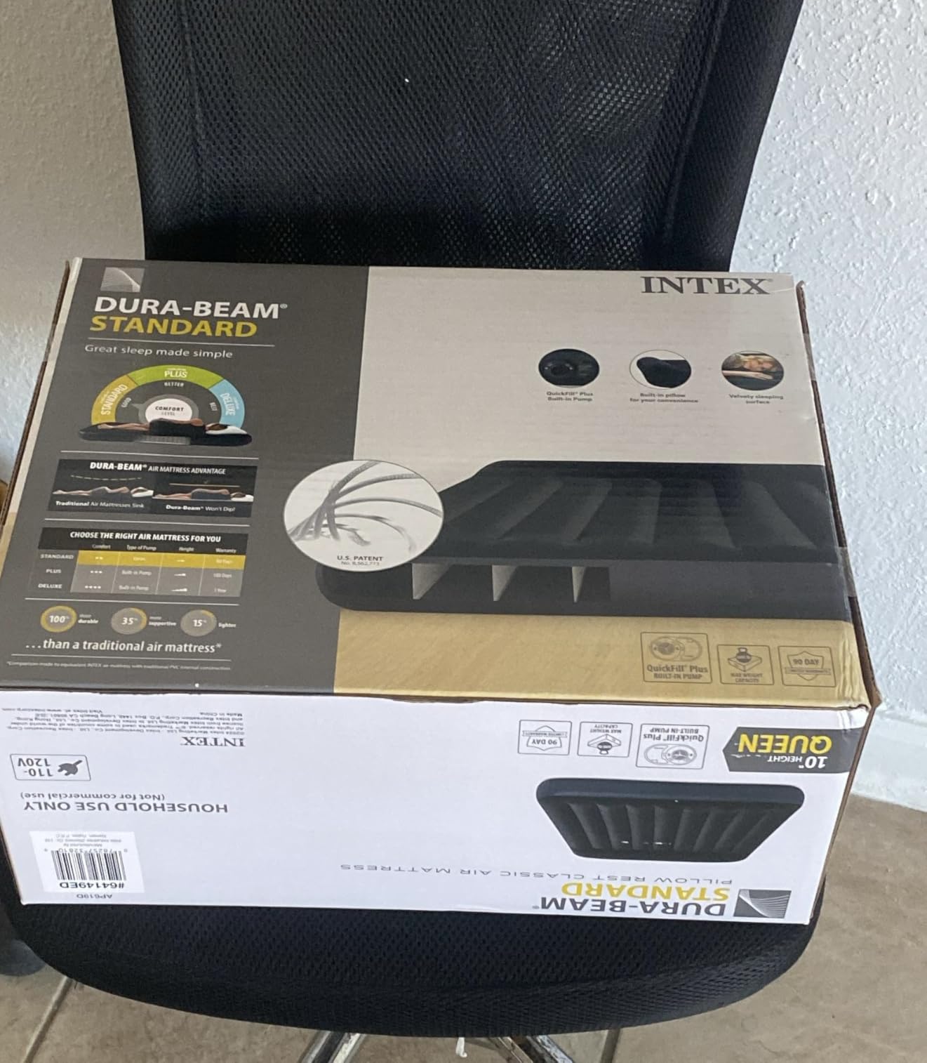 INTEX 64149ED Dura-Beam Standard Pillow Rest Air Mattress: Fiber-Tech – Queen Size – Built-in Electric Pump – 10in Bed Height – 600lb Weight Capacity customer photo 1
