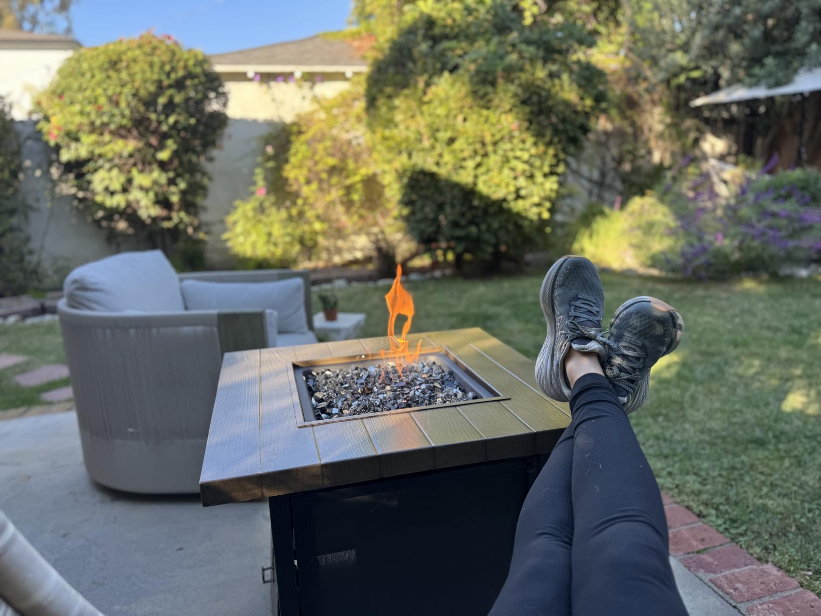Grand Patio Outdoor Gas Fire Pit Table 32-Inch Square Propane Gas Fire Pit with CSA Safety Approval 50000 BTU Heat Sling Base Ceramic Tile Top and Lava Rock for Garden, Backyard, and Deck Parties customer photo 1