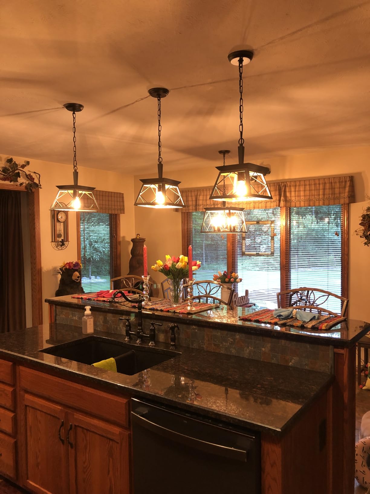 Q&S Farmhouse Dining Room Pendant Light Fixture,1-Light Industrial Chandelier Hanging Small Lights for Hallway Entryway Patio Kitchen Island D9.5 UL Listed customer photo 2