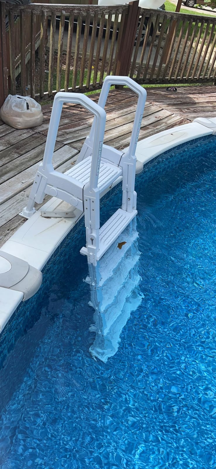 XtremepouwerUS Deluxe Incline Above Ground in-Pool Swimming Pool Ladder Pool Step Adjustable Ladder, White customer photo 2