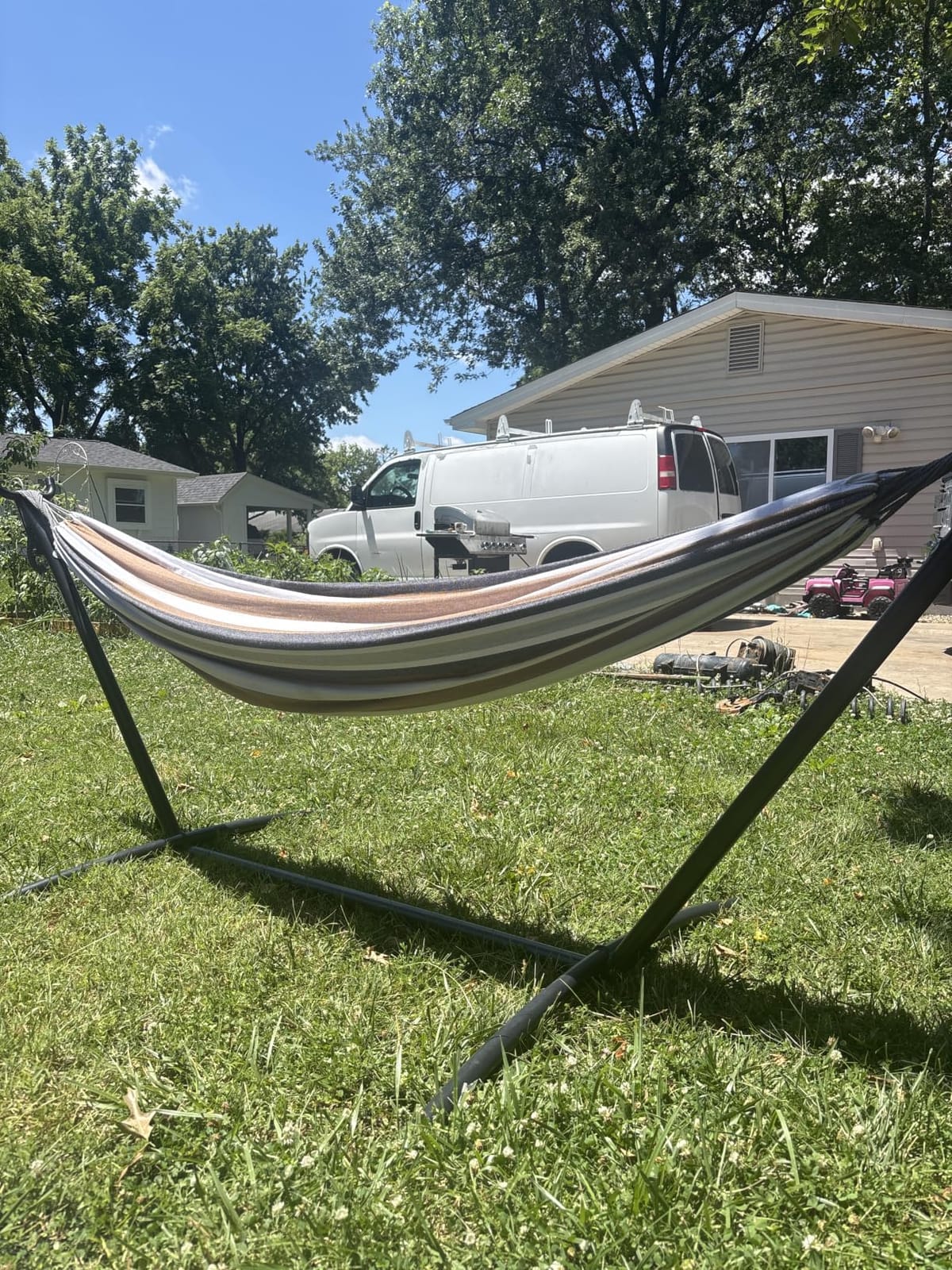 PNAEUT Double Hammock with Stand for Outside, Heavy-Duty, Portable (Coffee) customer photo 2