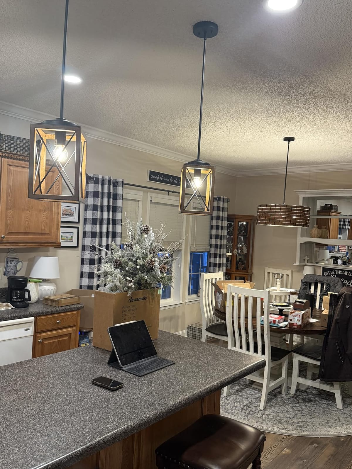 DEWENWILS Farmhouse Pendant Light 2-Pack Kitchen Island Wood Grain Bronze customer photo 1