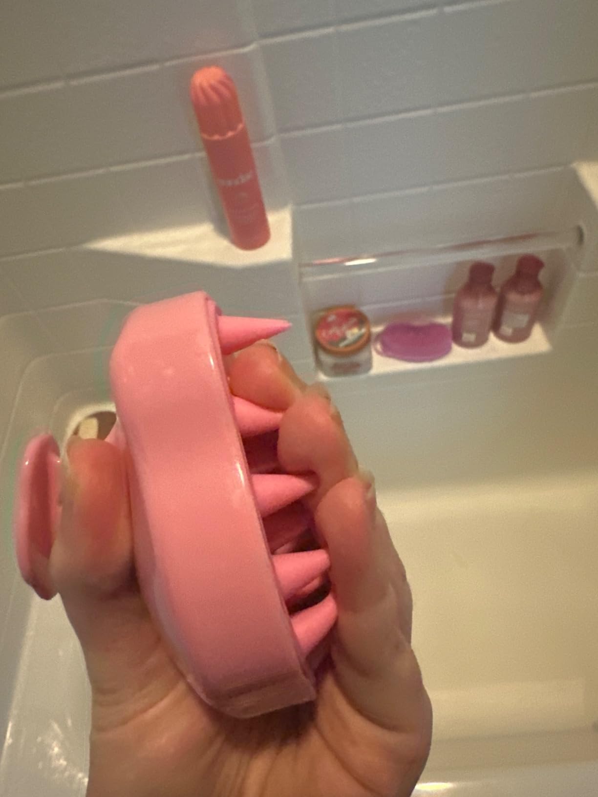 URTHEONE Soft Silicone Hair Scalp Massager Shampoo Brush for Wet Dry Oily Curly Straight Thick Thin Rough Long Short Natural Men Women Kids Pets Hair Care Tools（Pink customer photo 2