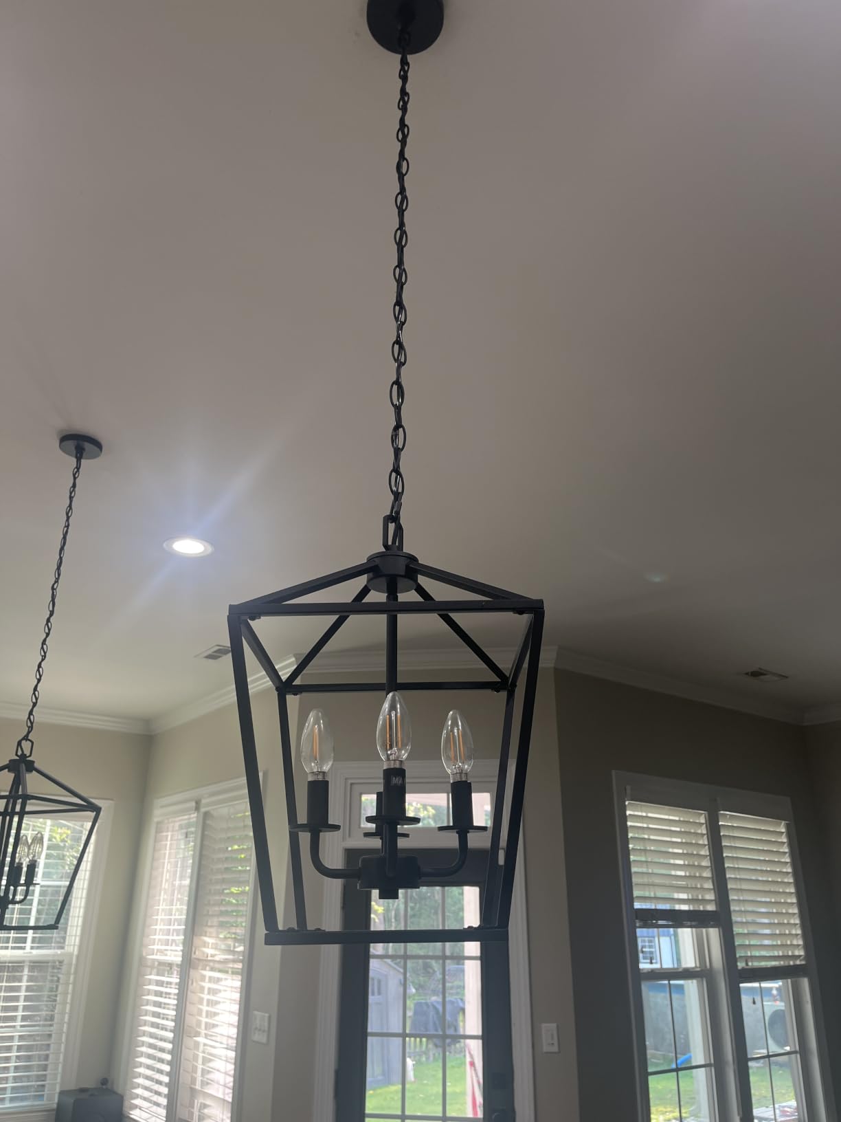 4 Light Chandelier, Industrial Ceiling Light Black Lantern Light Fixtures with Farmhouse Metal Cage Adjustable Height Rustic Geometric Hanging Light E12 Base for Kitchen Island, Entryway, Indoor customer photo 2