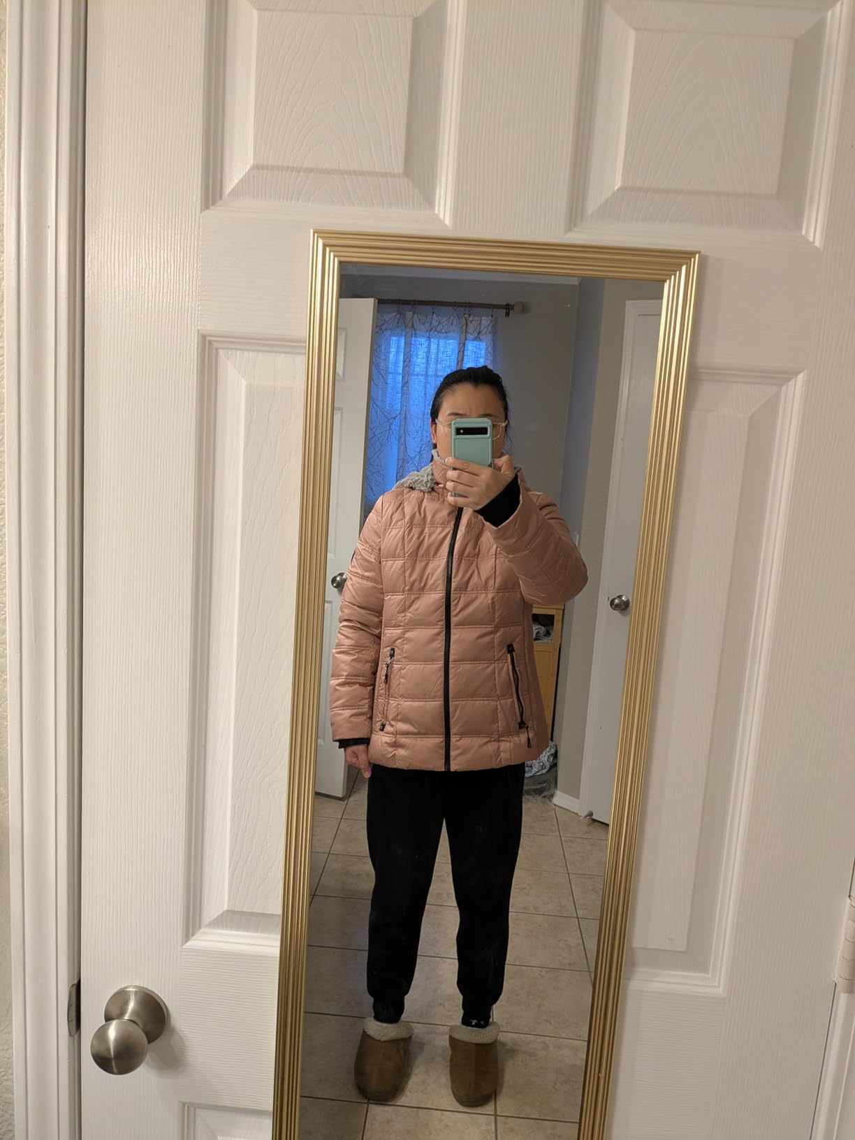 SLOW DOWN Women Down Puffer Jacket Warm Hooded Winter Down Puffer Coat with Faux-Fur Hood & Collar customer photo 2