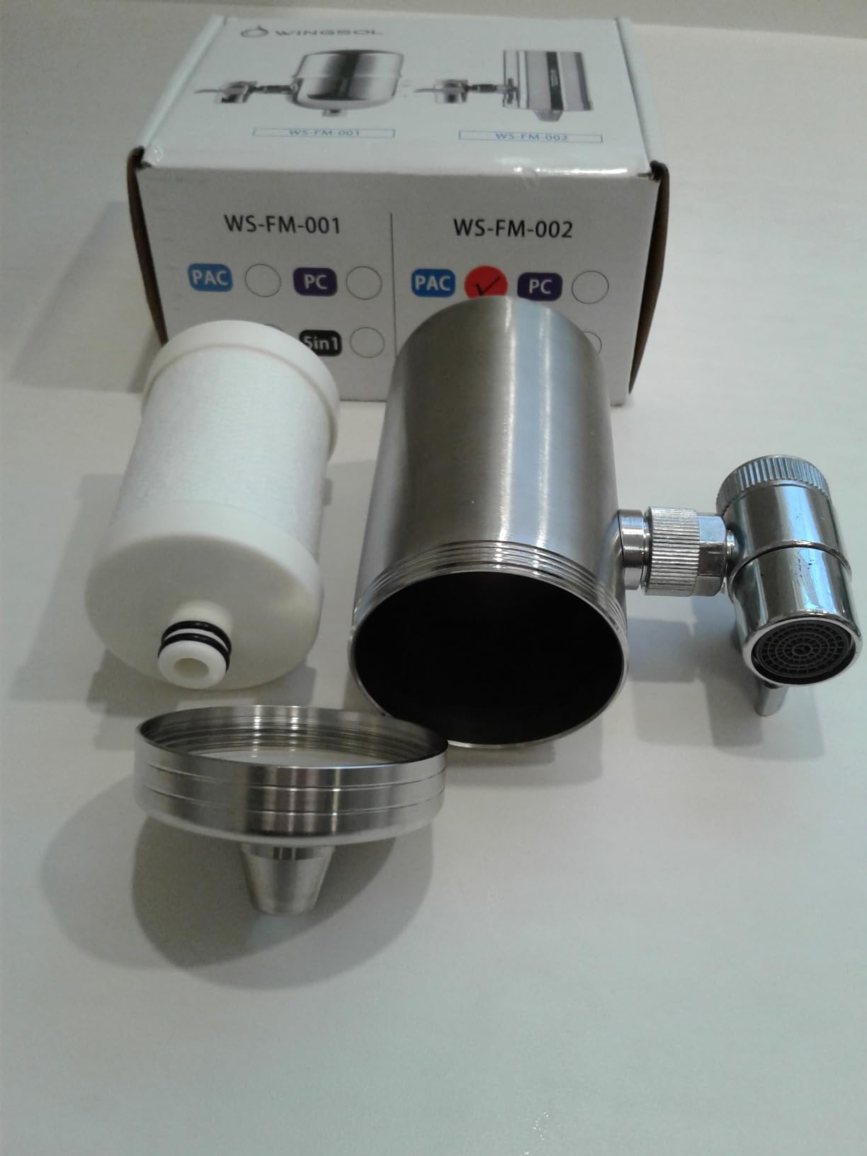WINGSOL Stainless Steel Water Filter for Sink Faucet, NSF/ANSI 42&53, 360° Rotating Tap Purifier, Reduce Heavy Metals 99.6% Lead, Improve Taste, 250 Gallons Mineral pH+ Water, Reinforced Housing customer photo 1
