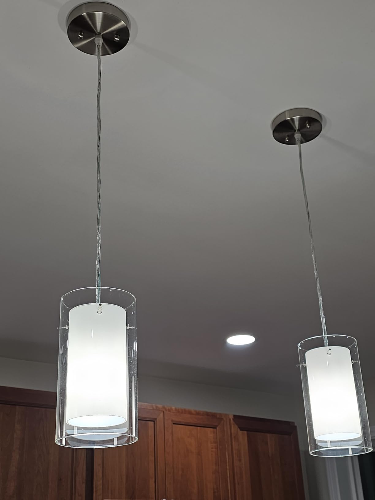 AKEZON Pendant Lights Kitchen Island 2 Pack, Brushed Nickel, Adjust Height customer photo 2