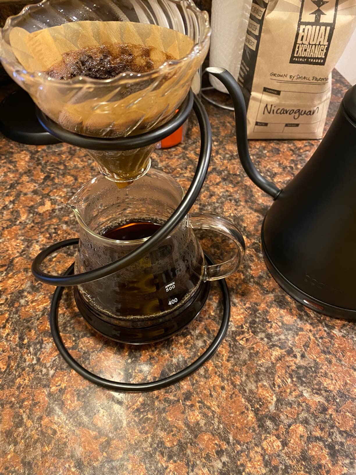 Pour Over Coffee Maker Set - Glass Dripper, Metal Stand, 600ml Heat-Resistant Server, 40 Filters - 4 in 1 for Home or Office (Bronze) customer photo 1