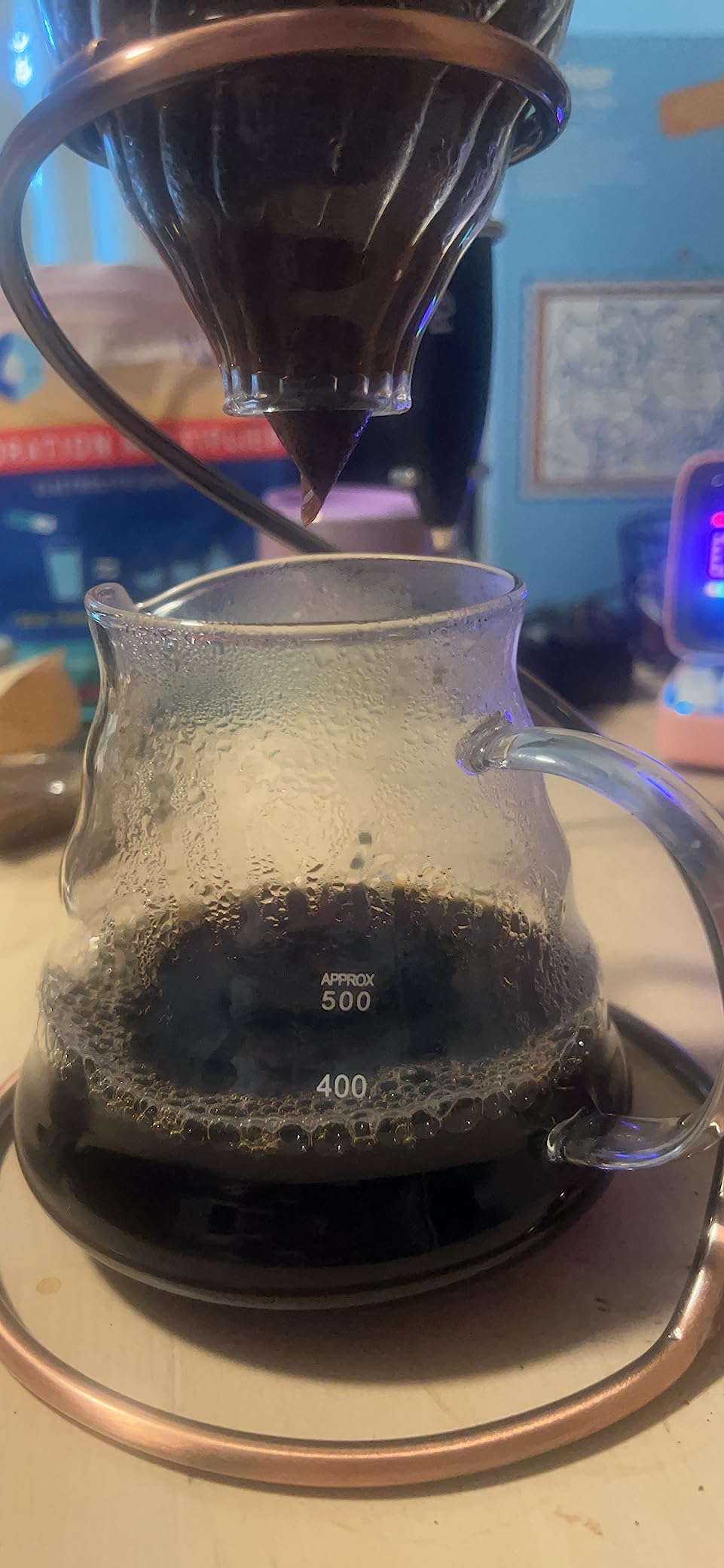 Pour Over Coffee Maker Set - Glass Dripper, Metal Stand, 600ml Heat-Resistant Server, 40 Filters - 4 in 1 for Home or Office (Bronze) customer photo 2
