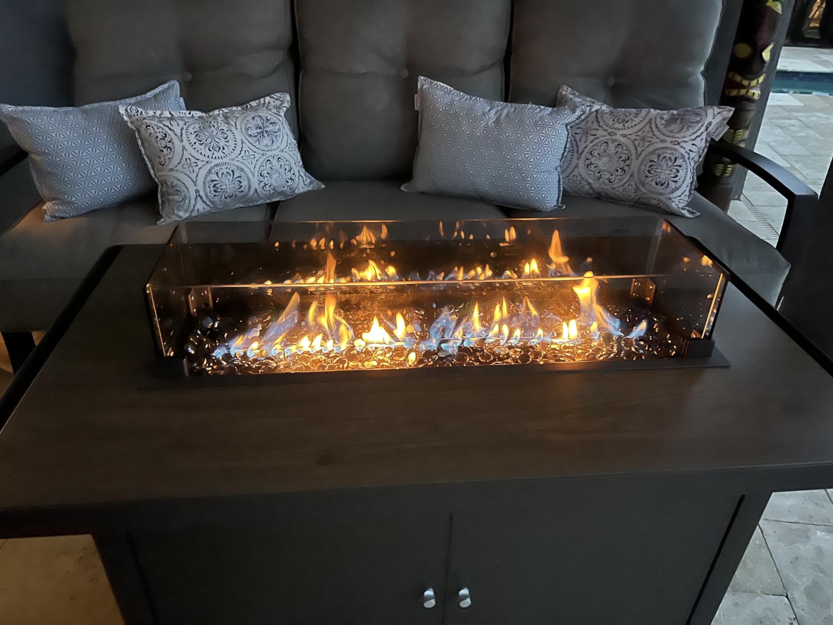 Lausaint Home Propane Fire Pit Table 43 Inch with Lid, 60,000 BTU Gas Fire Pits for Outside Patio with Glass Wind Guard, Dark Black customer photo 1