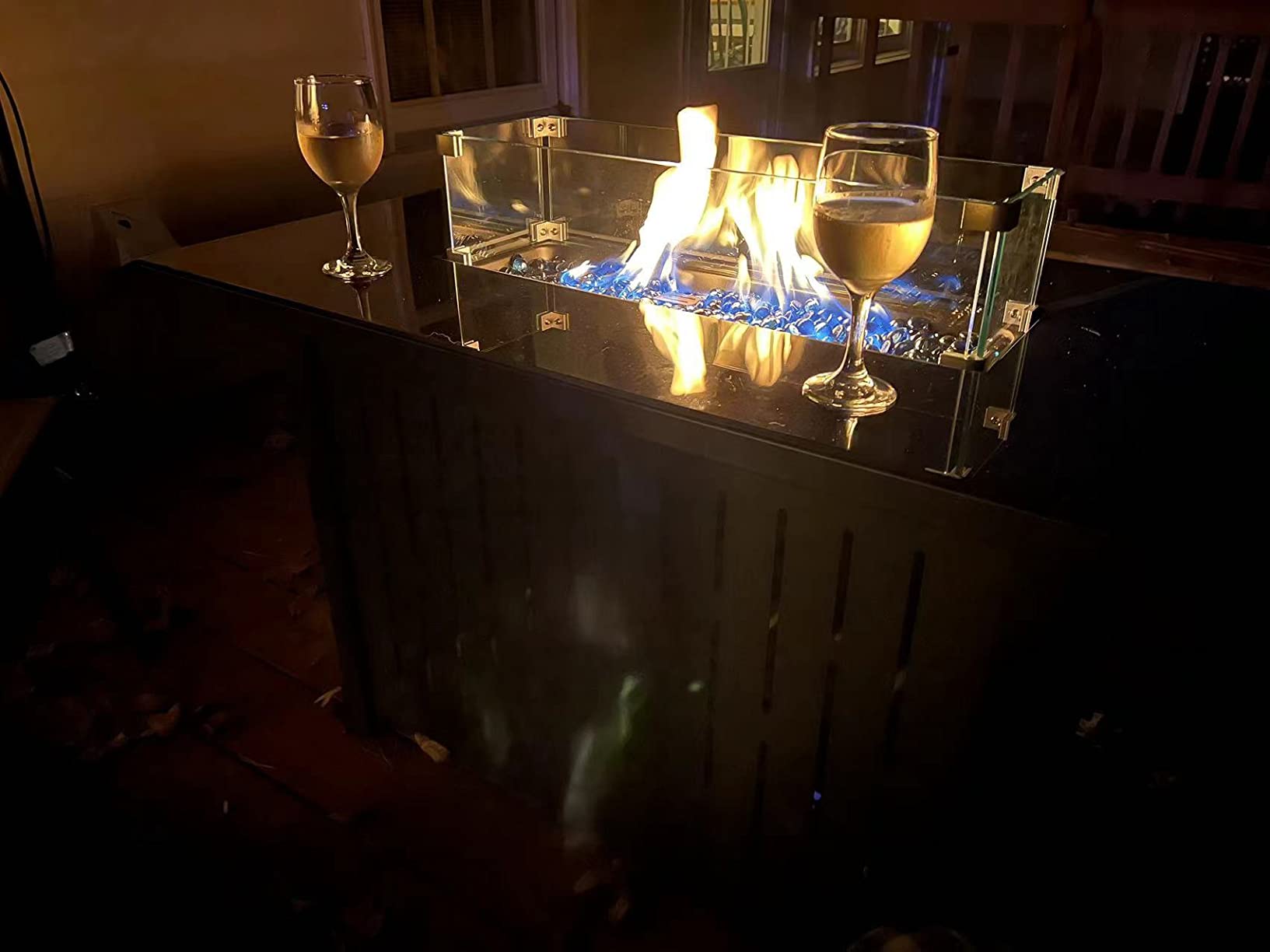 Lausaint Home Propane Fire Pit Table 43 Inch with Lid, 60,000 BTU Gas Fire Pits for Outside Patio with Glass Wind Guard, Dark Black customer photo 2