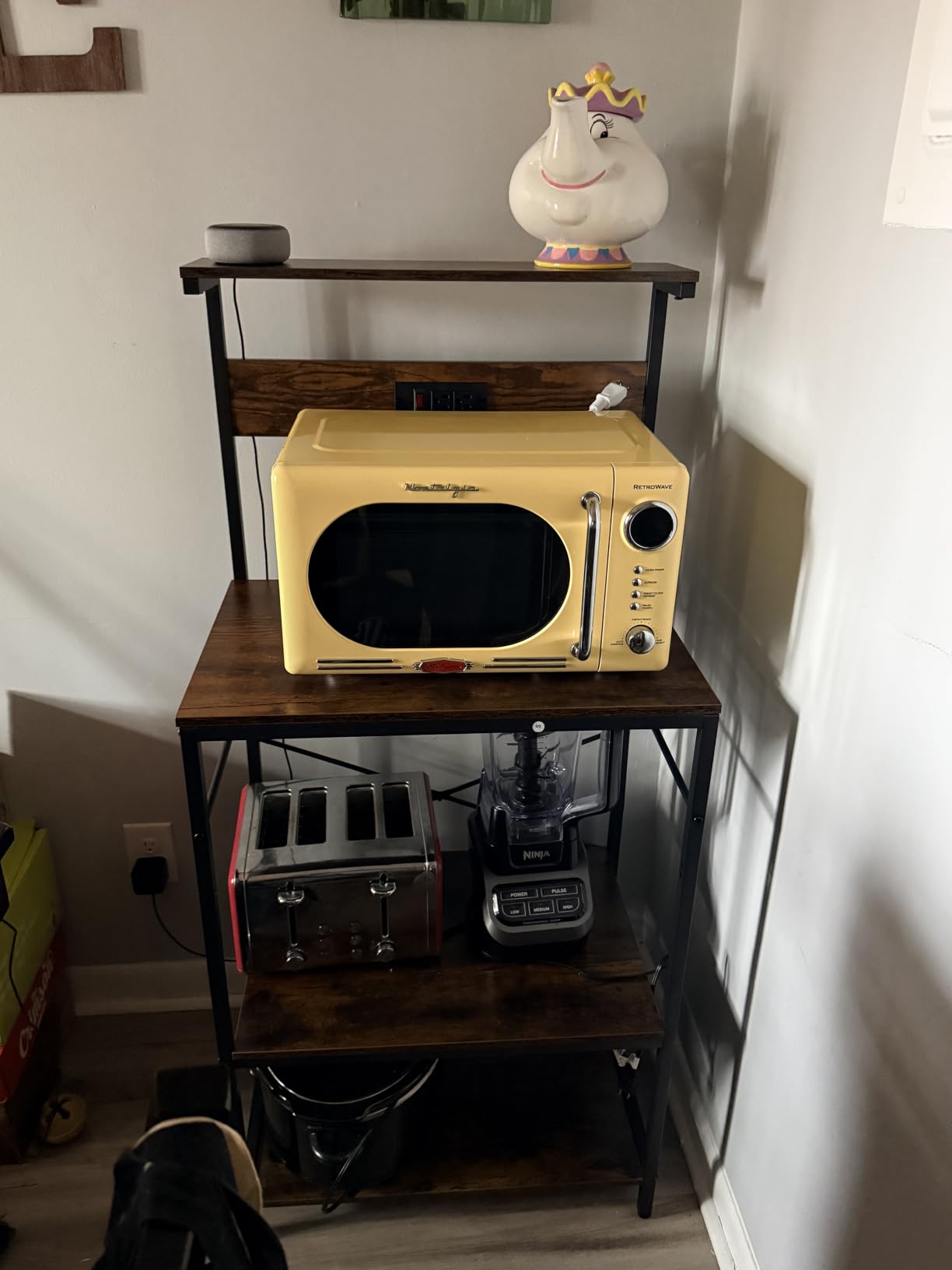 SUPERJARE Kitchen Bakers Rack with Power Outlet, Coffee Bar Table 4 Tiers, Kitchen Microwave Stand with 6 S-shaped Hooks, Storage Shelf Rack for Spices, Pots and Pans - Rustic Brown customer photo 1