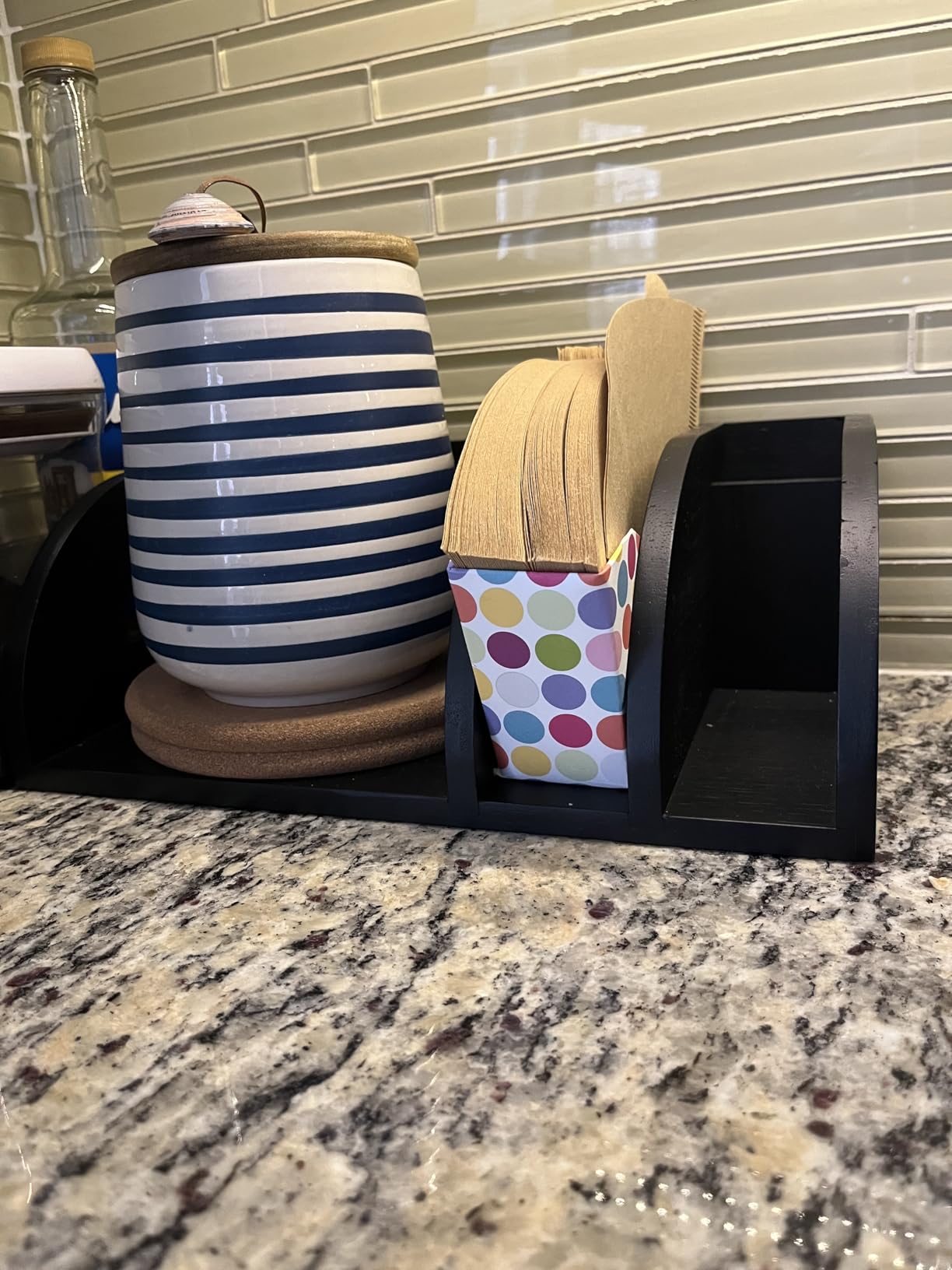 3-in-1 Chemex Caddy with 2 Cork Mats, Coffee Filters/Accessories Organizer, Pour-Over Station, Black Bamboo customer photo 1