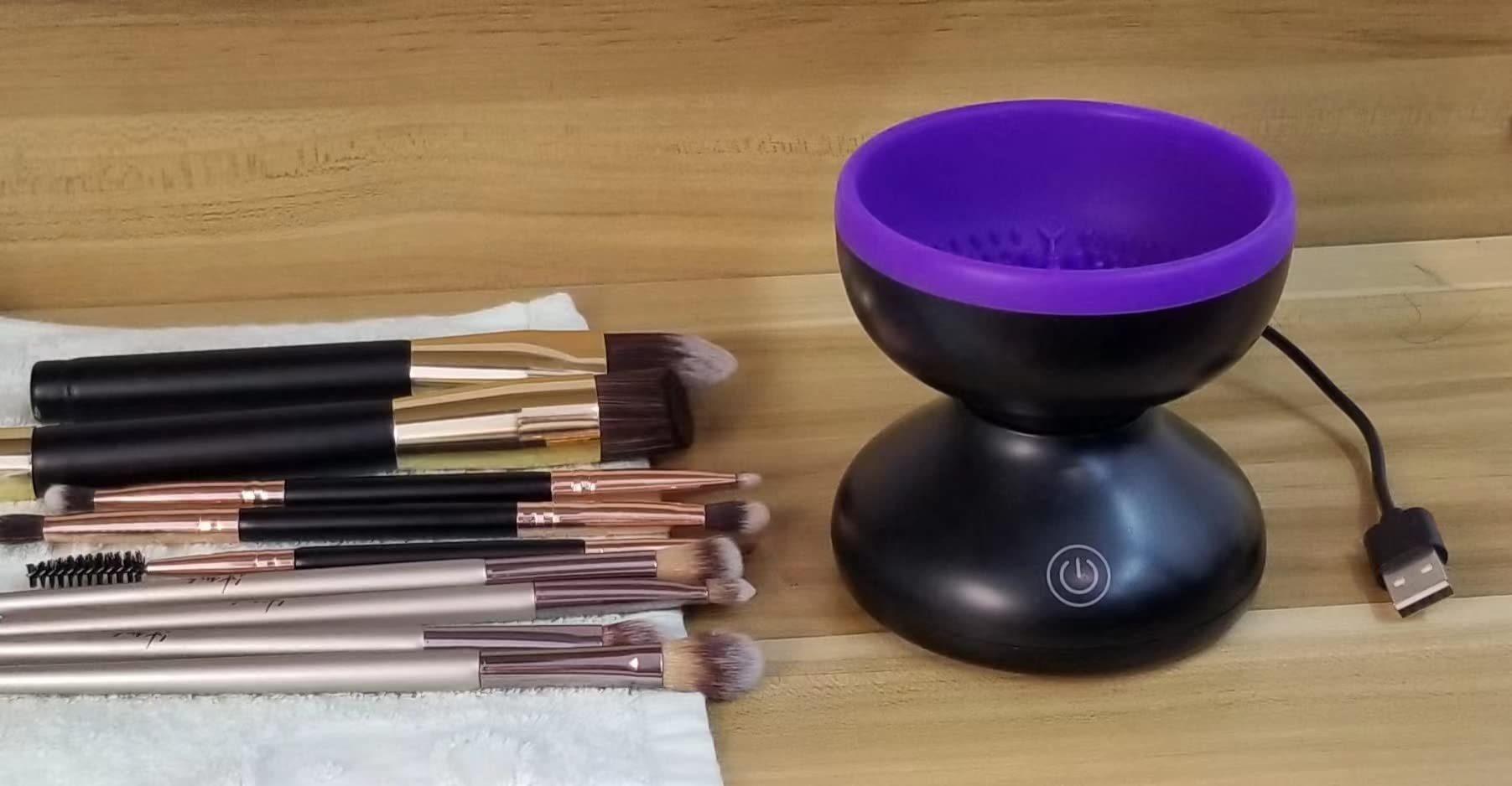 Luxiv Electric Makeup Brush Cleaner, Automatic Brush Washer Machine, Pink customer photo 2