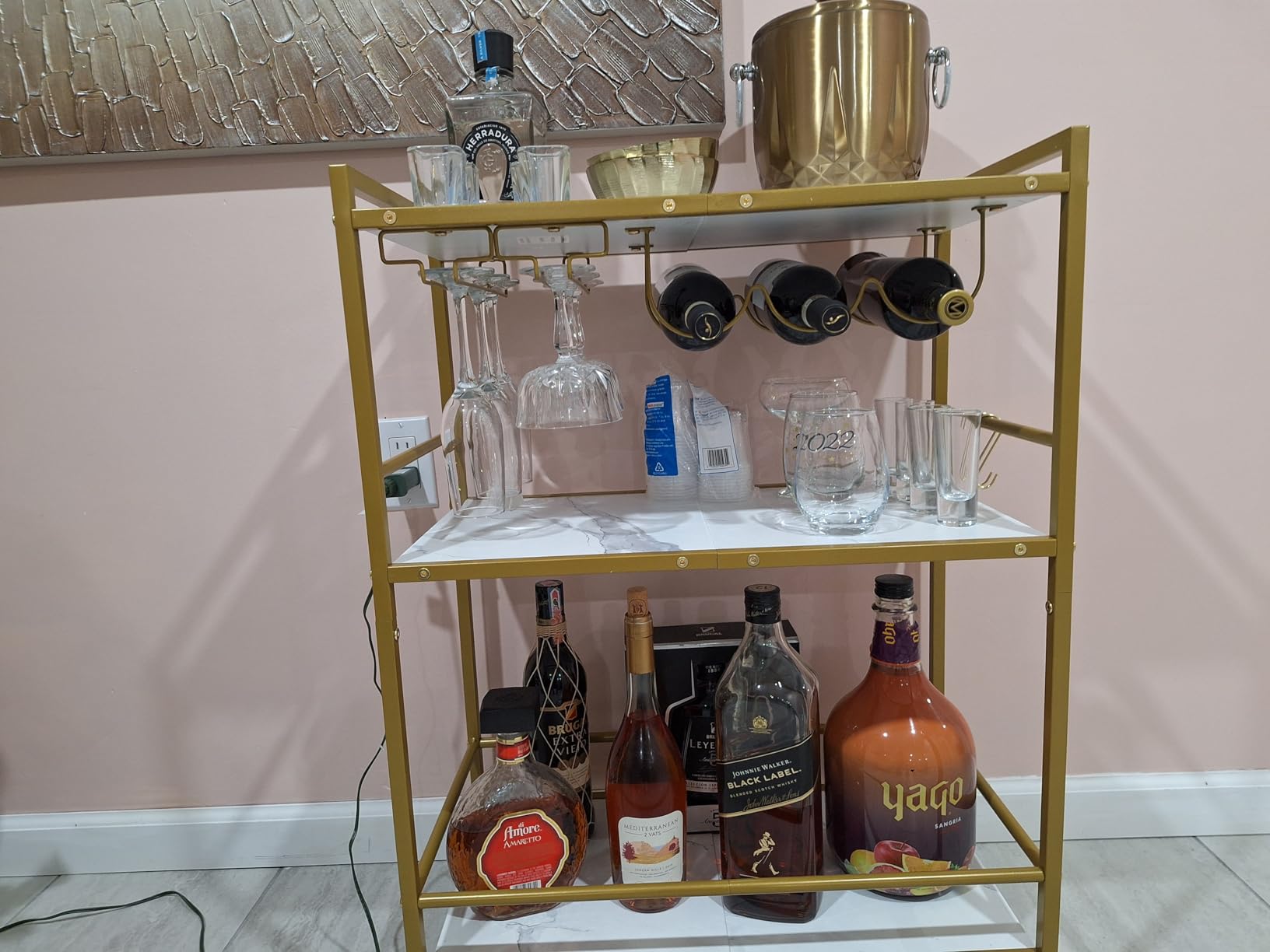 TUTOTAK Bar Cart with Wheels, Drink Cart with Wine Rack and Glass Holder customer photo 1