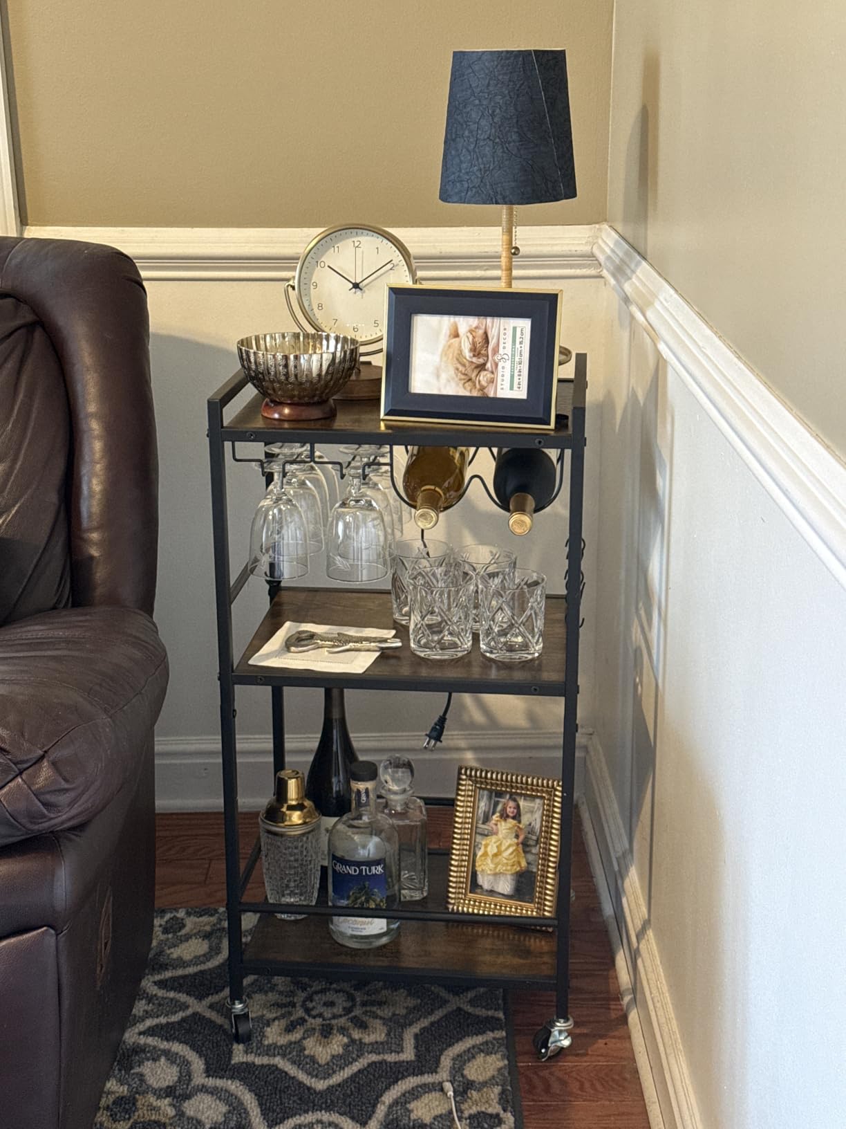 TUTOTAK Bar Cart with Wheels, Drink Cart with Wine Rack and Glass Holder customer photo 2