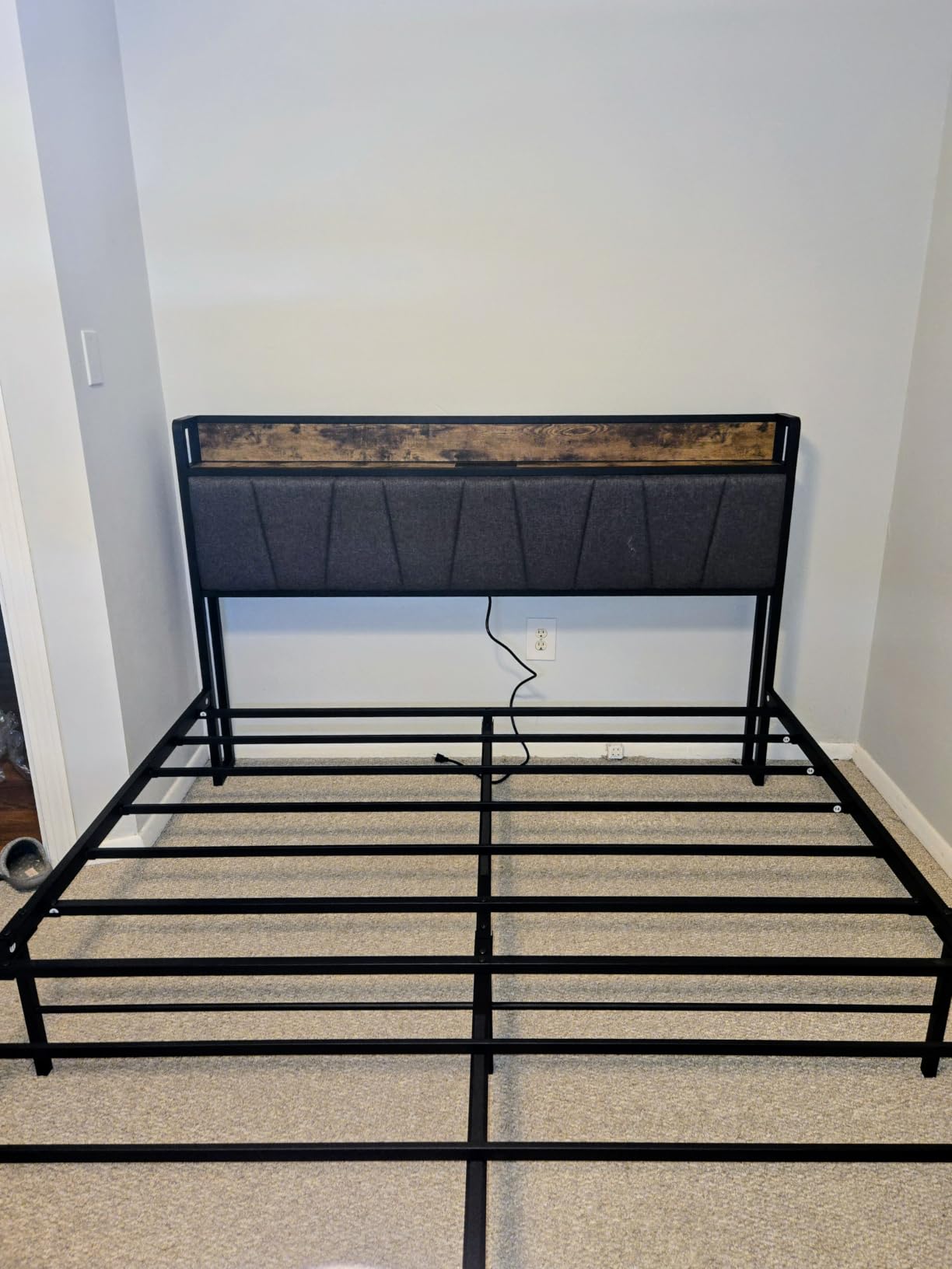 LIKIMIO Queen Size Bed Frame with Storage Headboard and Charging Station customer photo 2