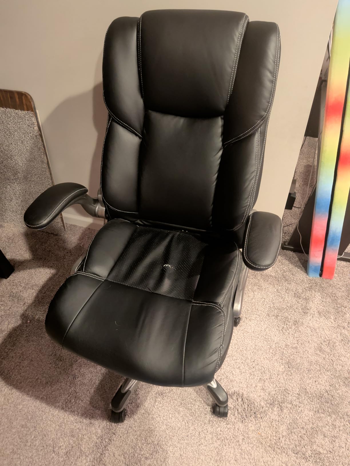 COLAMY High Back Executive Office Chair - Padded Leather Ergonomic Computer Desk Chair with Inflatable Lumbar Support & Flip-Up Arms, Adjustable Tilt Lock Swivel Task Chair for Home Office, Black customer photo 1