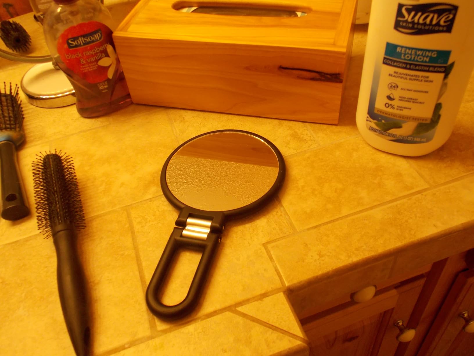 CLSEVXY Magnifying Handheld Mirror Double Sided, 1X 15X Magnification Hand Mirrors, Travel Folding Hand Held Mirror, 360°Rotation Pedestal Makeup Vanity Mirror customer photo 1