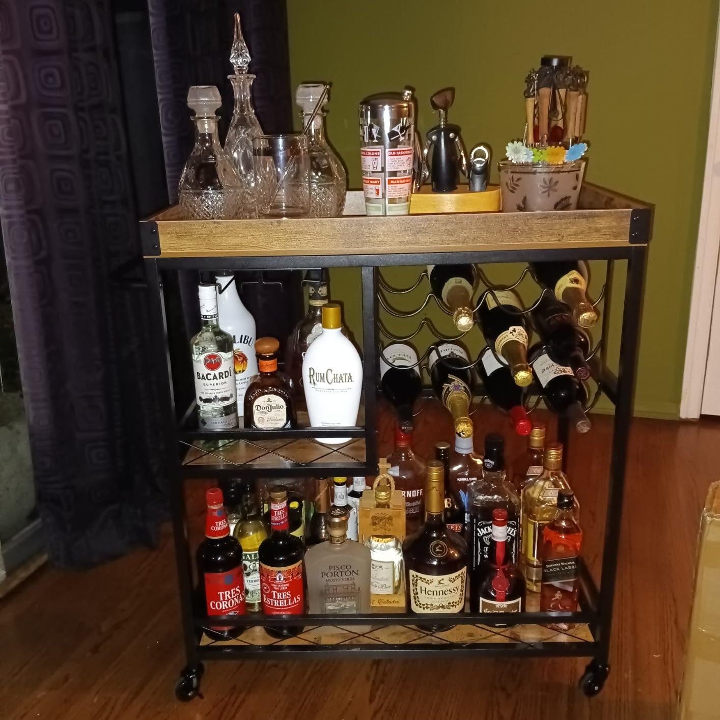 Lifewit 3 Tier Bar Cart with 12 Wine Racks, Serving Trolley, Rustic Brown customer photo 1