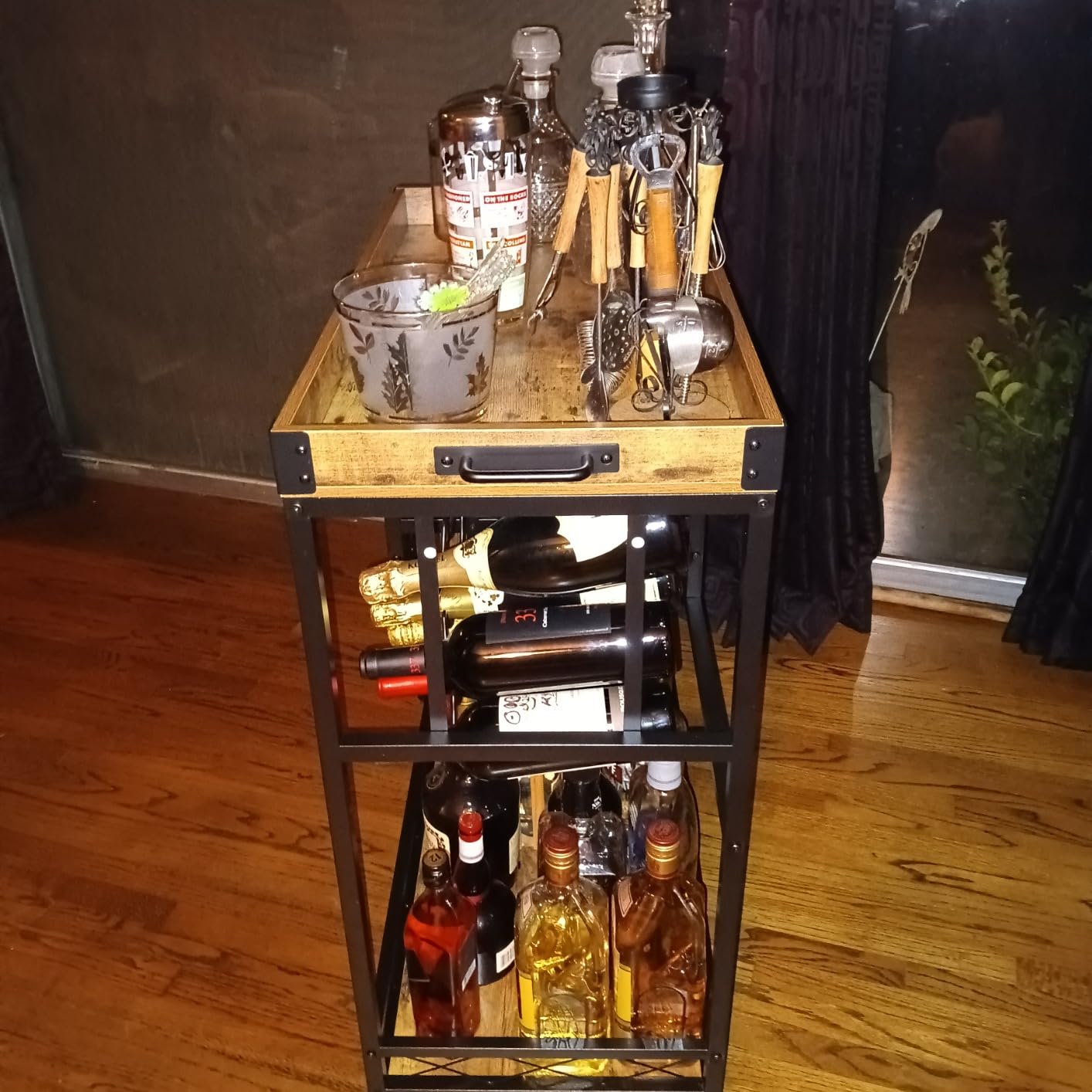 Lifewit 3 Tier Bar Cart with 12 Wine Racks, Serving Trolley, Rustic Brown customer photo 2
