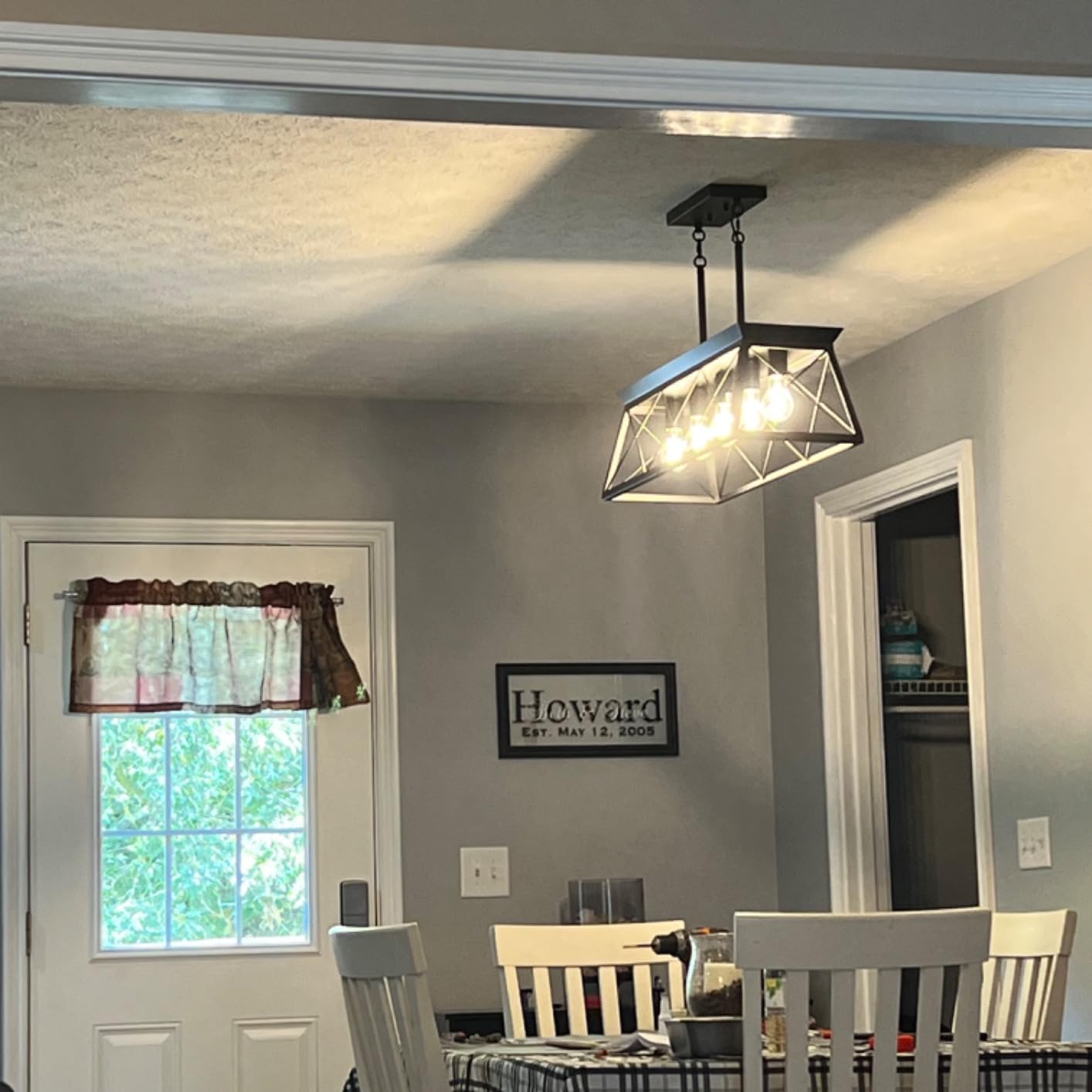 Farmhouse Chandeliers for Dining Room, Rustic Kitchen Island Light Fixture, 5-Light Linear Pendant Lighting Rectangular Chandelier, Metal Solid Ceiling Lights Black customer photo 1