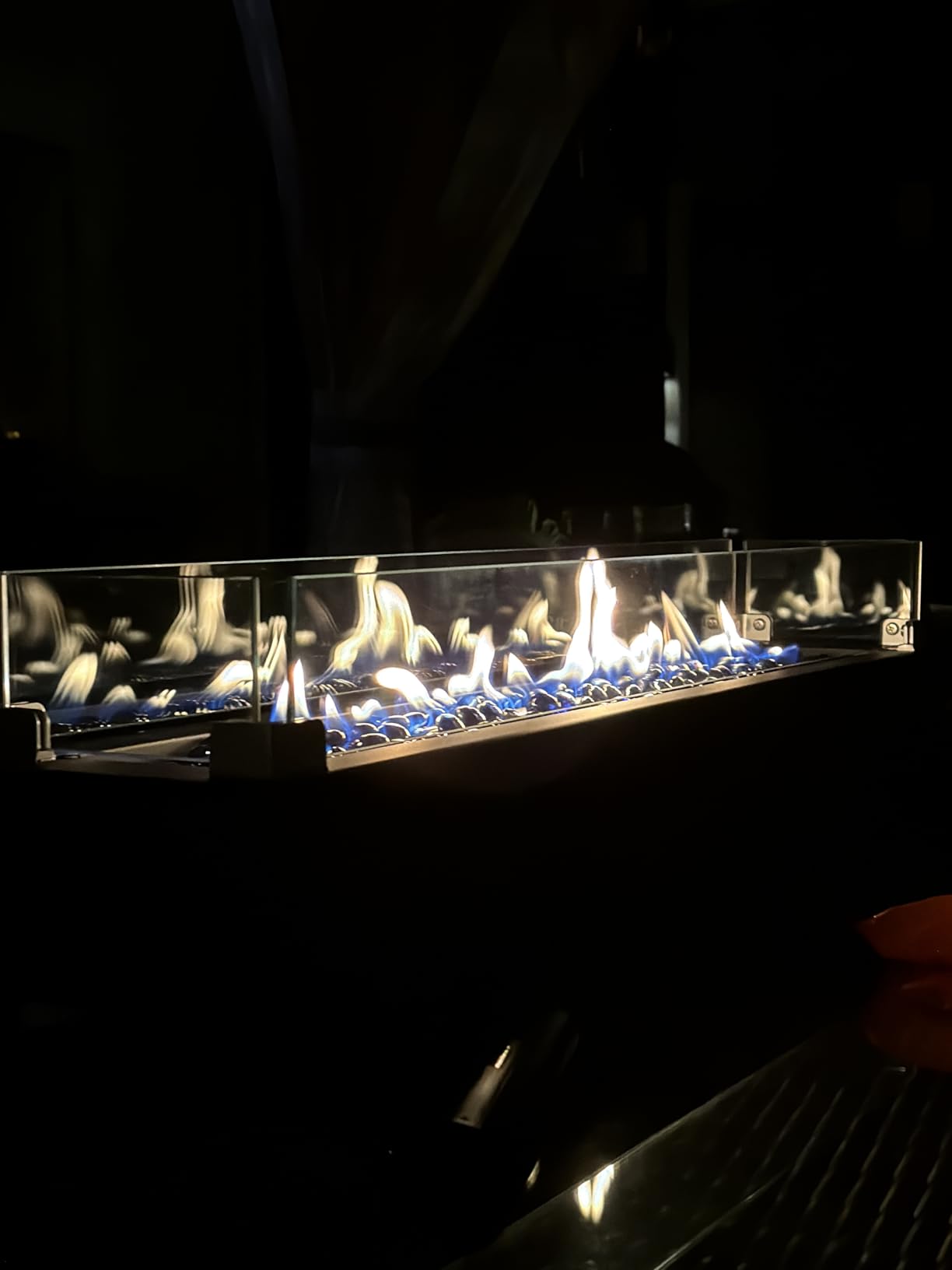 28-inch Table Top Propane Fire Pit, 40,000 BTU Tabletop Firepit for Patio, Outdoor Portable Rectangular Fire Bowl w/Wind Glass Shield, Glass Rocks - Carbon Gray customer photo 1